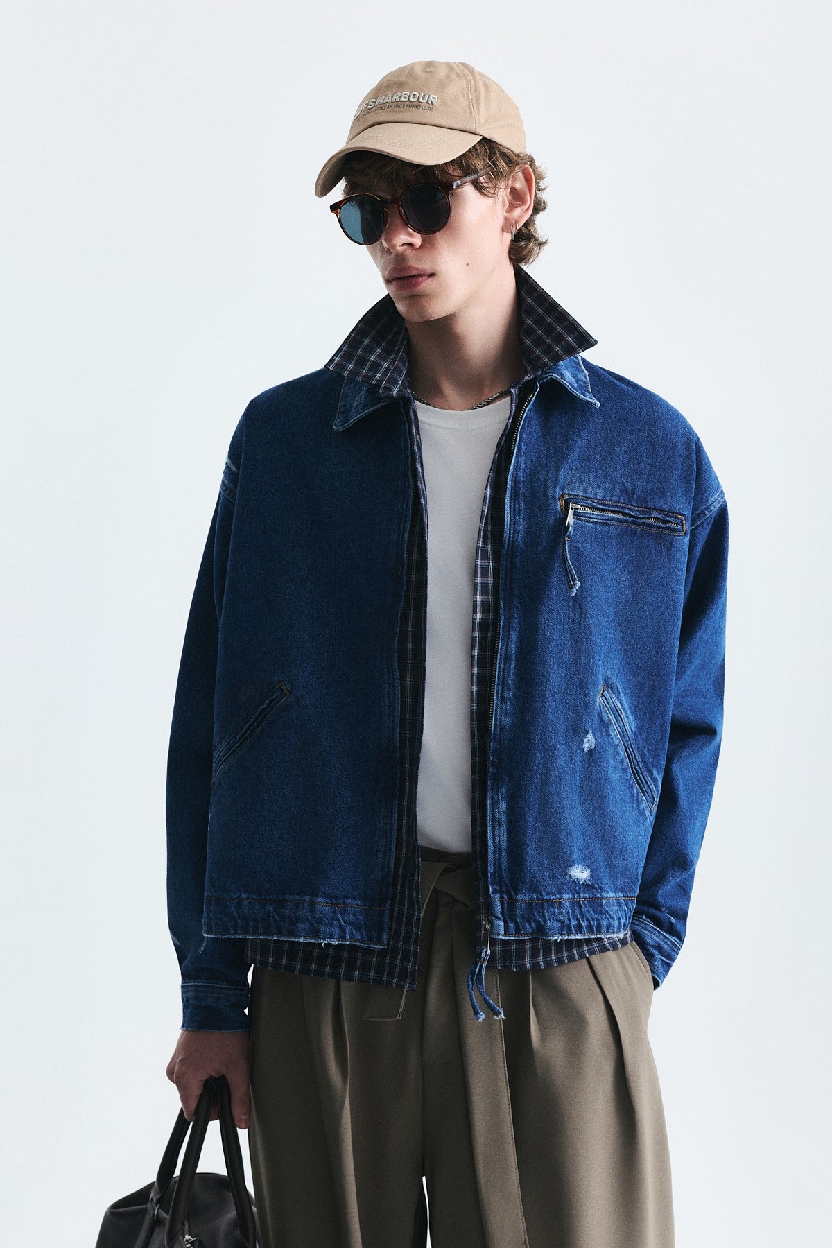Oversized Zipper-Front Denim Jacket