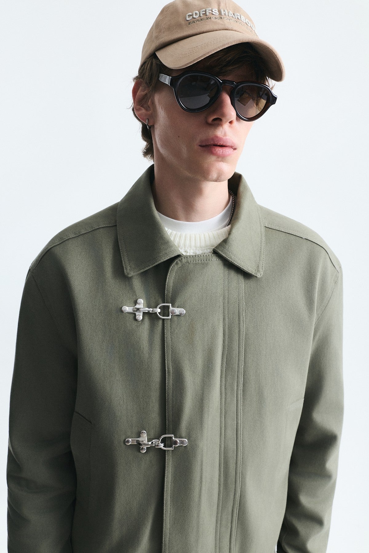 Crop-Fit Metal Clip-Closure Jacket