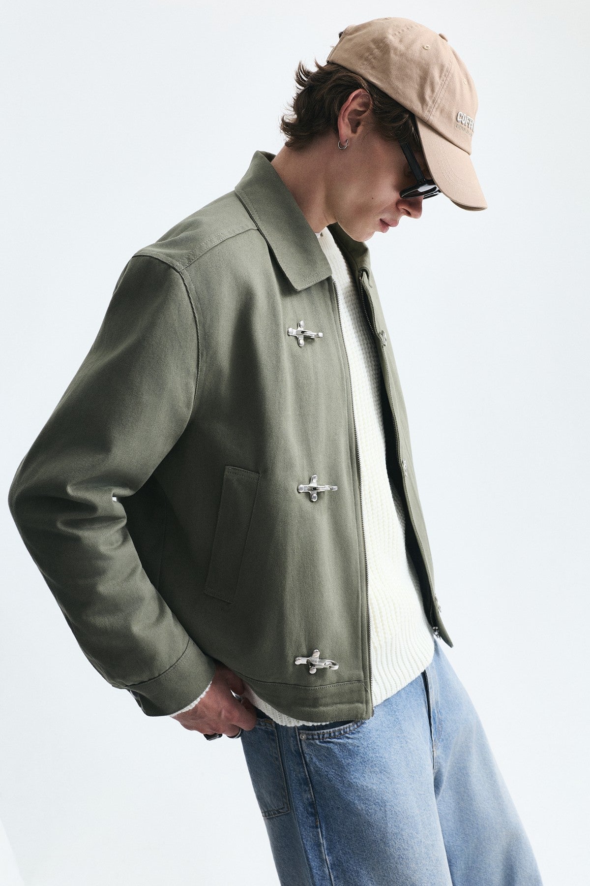 Crop-Fit Metal Clip-Closure Jacket