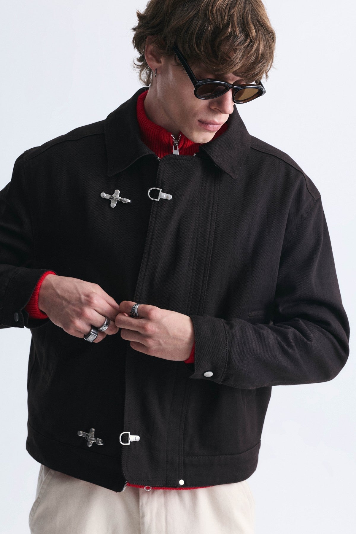 Crop-Fit Metal Clip-Closure Jacket