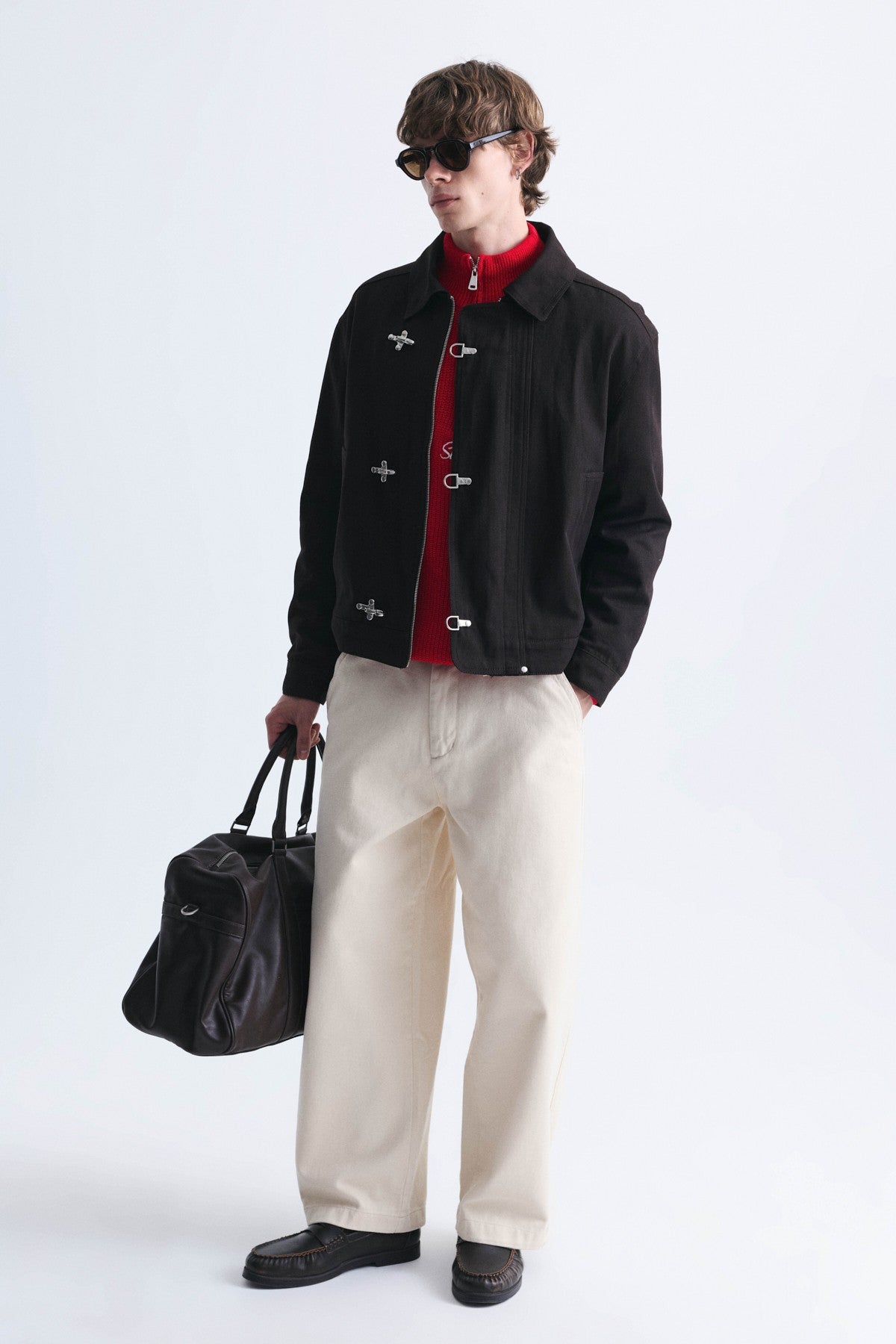 Crop-Fit Metal Clip-Closure Jacket