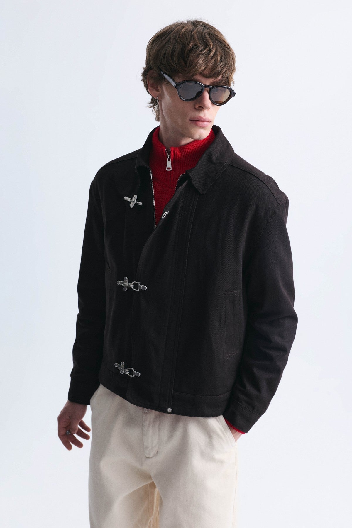 Crop-Fit Metal Clip-Closure Jacket