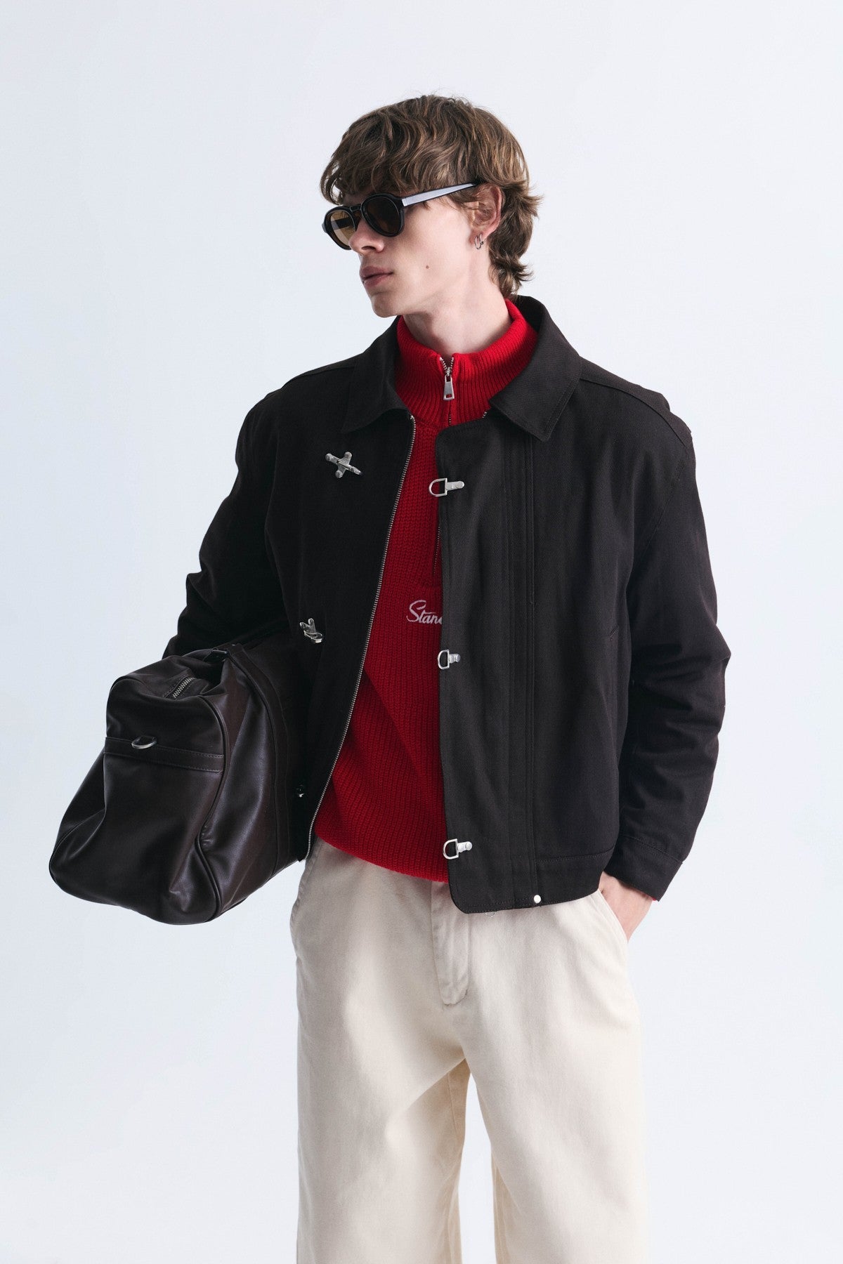 Crop-Fit Metal Clip-Closure Jacket