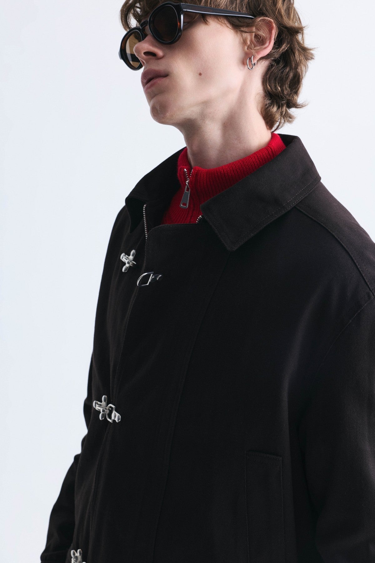 Crop-Fit Metal Clip-Closure Jacket