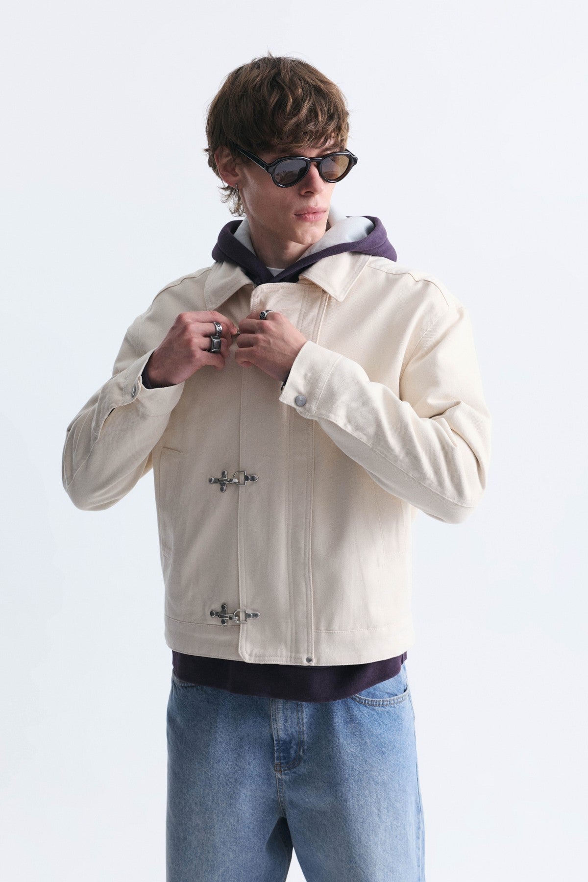 Crop-Fit Metal Clip-Closure Jacket