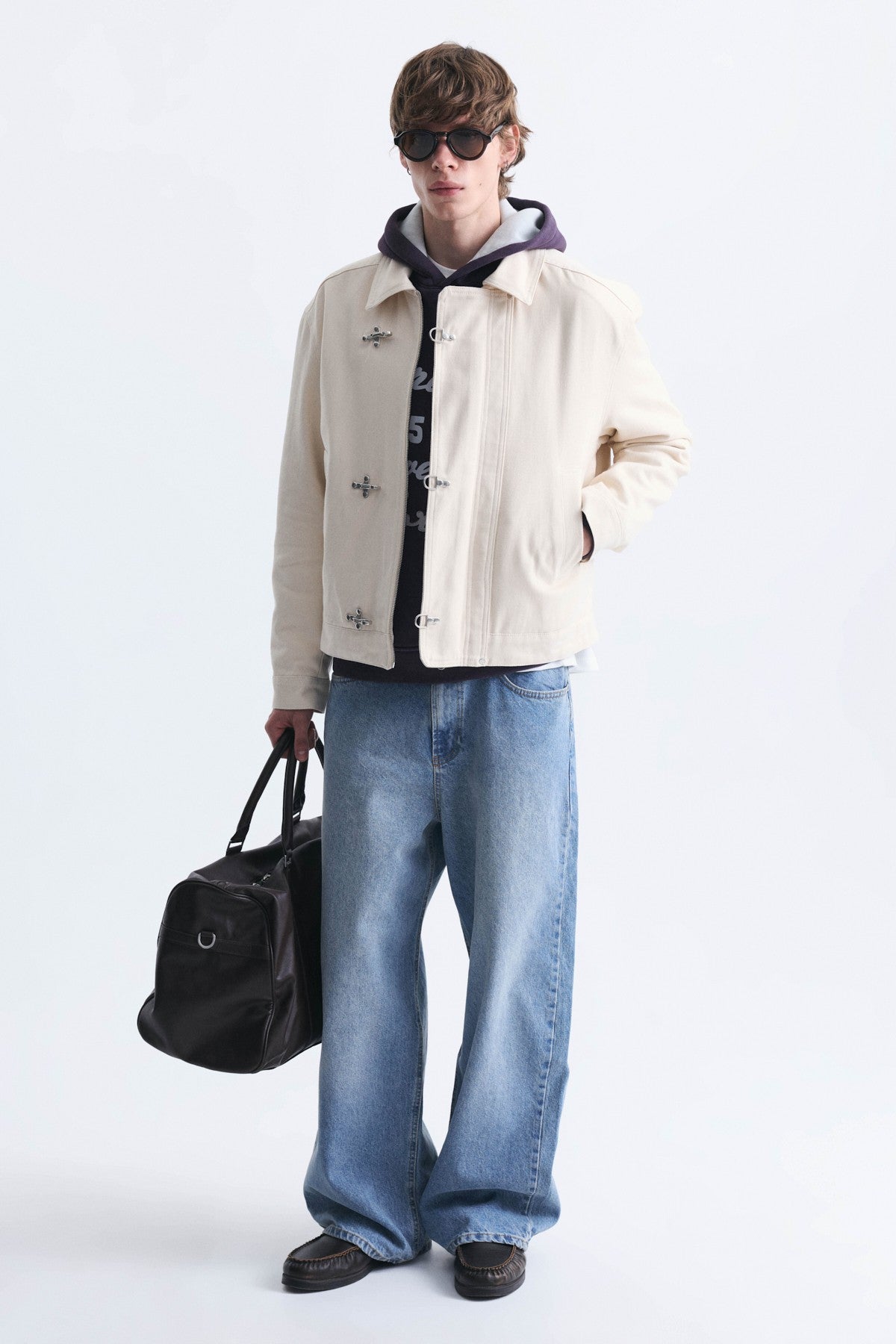 Crop-Fit Metal Clip-Closure Jacket