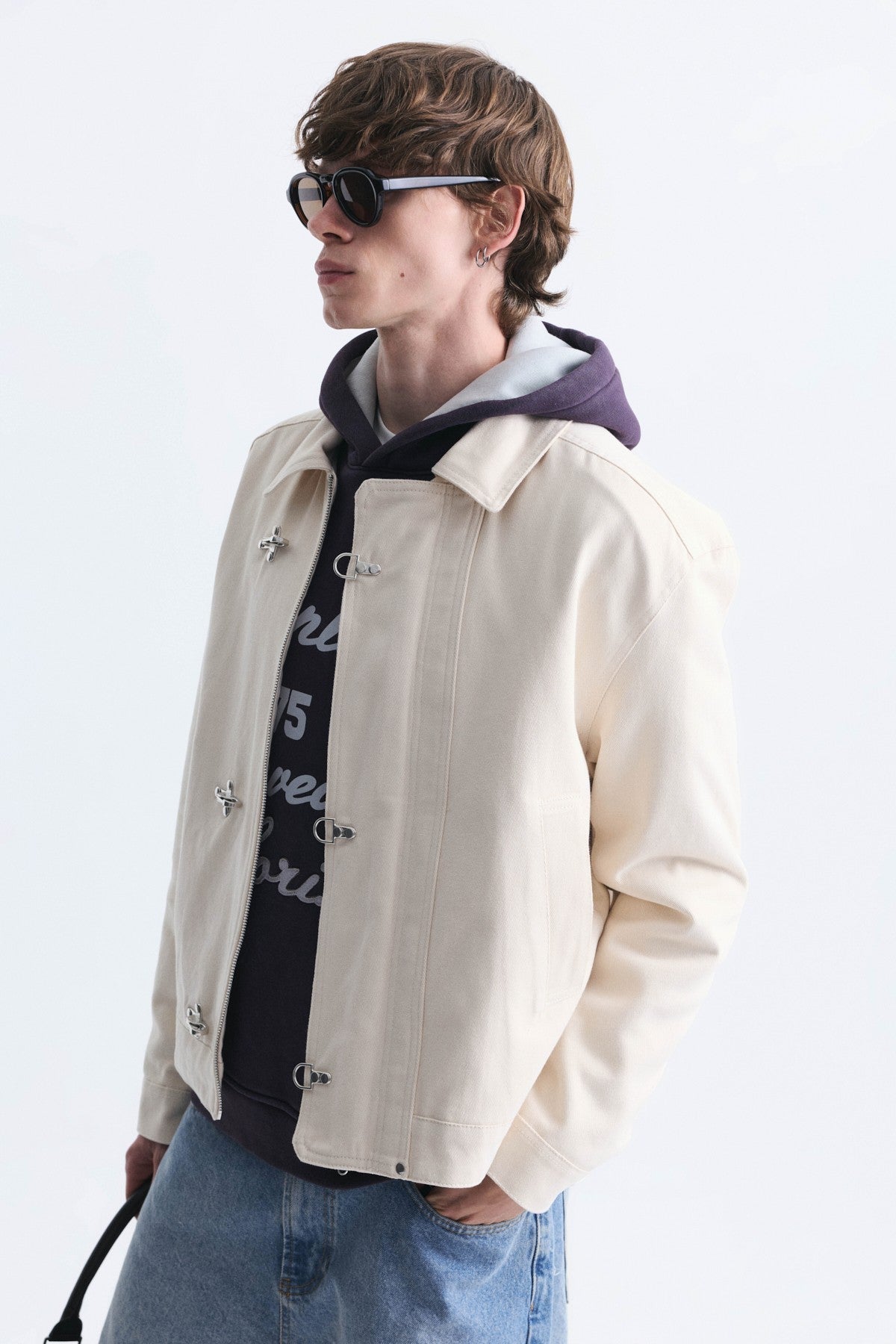 Crop-Fit Metal Clip-Closure Jacket