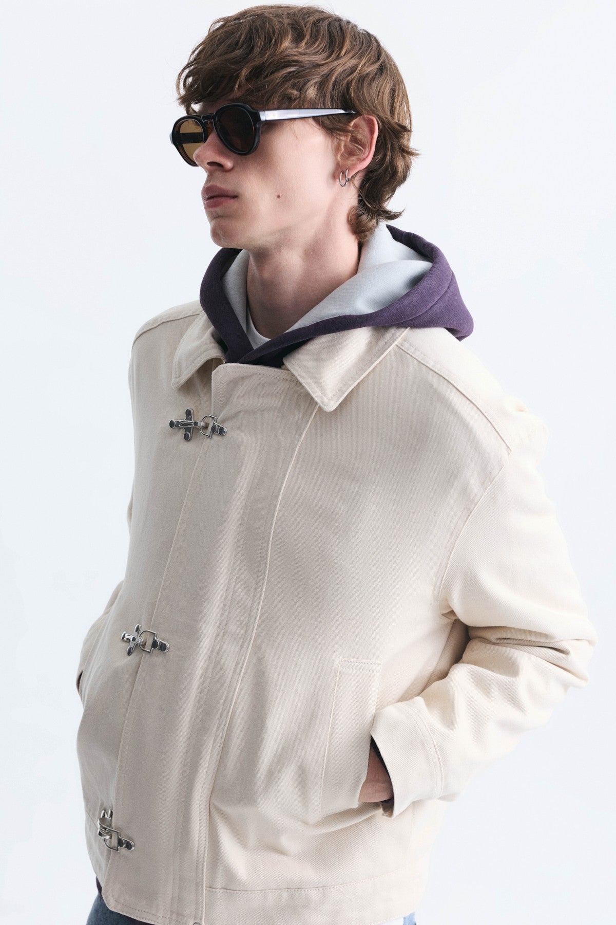 Crop-Fit Metal Clip-Closure Jacket