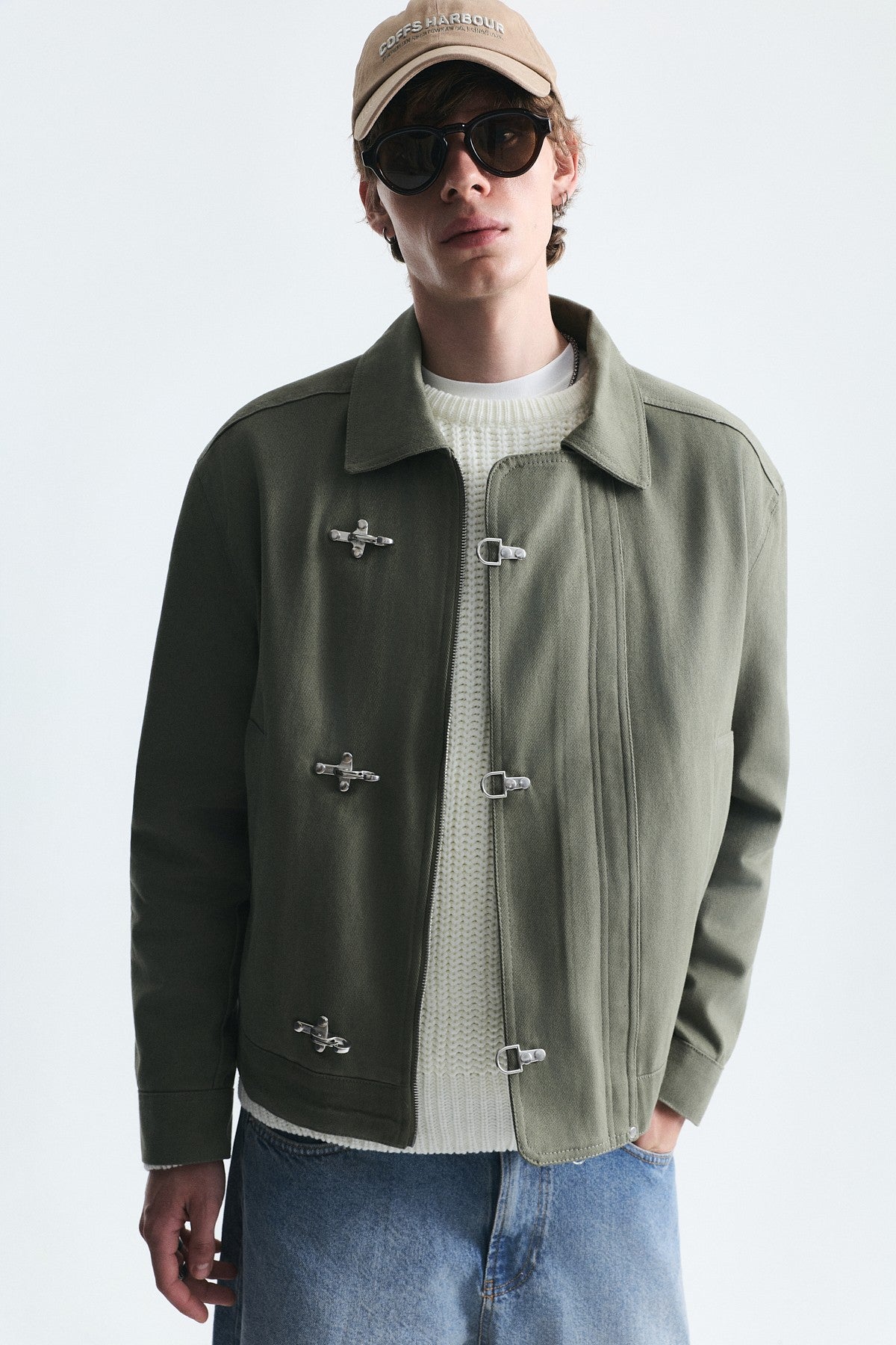 Crop-Fit Metal Clip-Closure Jacket