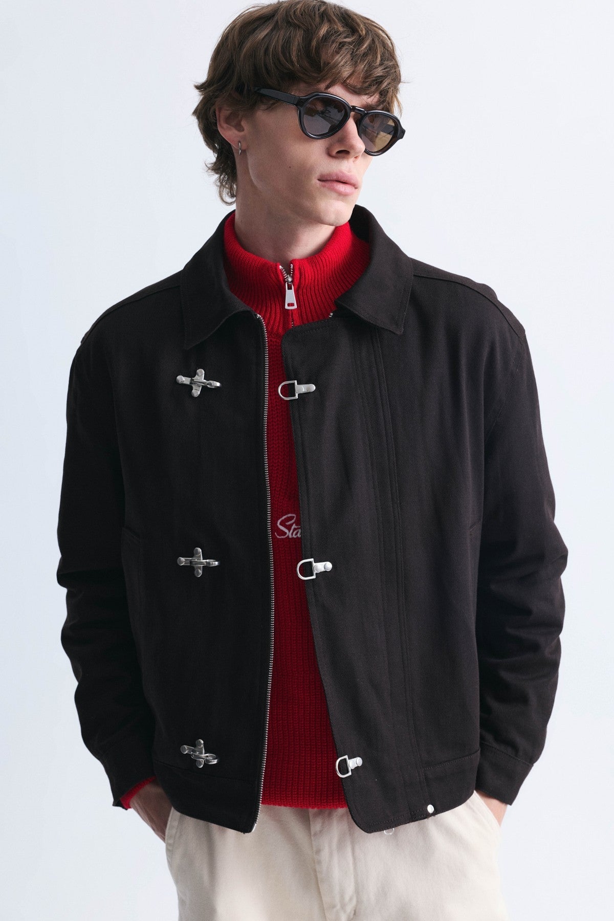 Crop-Fit Metal Clip-Closure Jacket