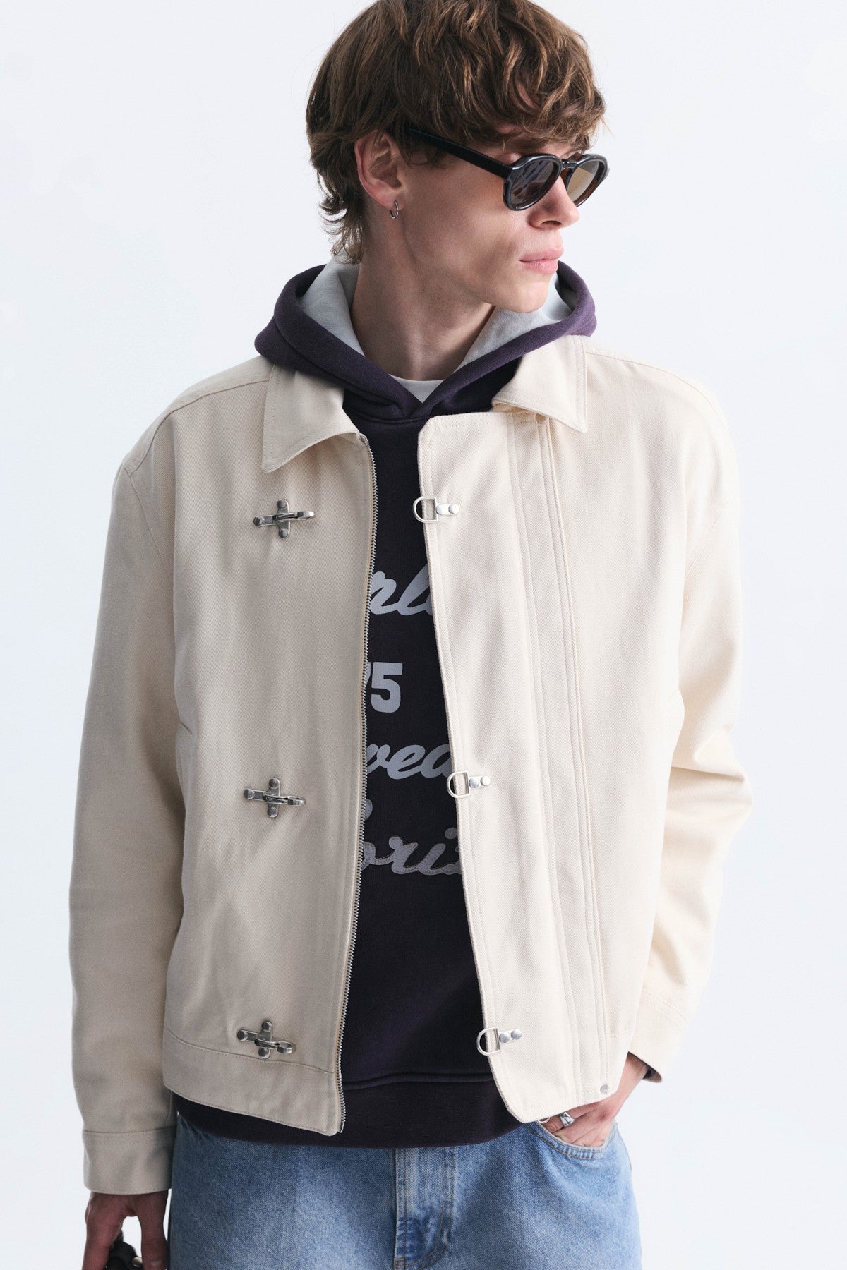 Crop-Fit Metal Clip-Closure Jacket