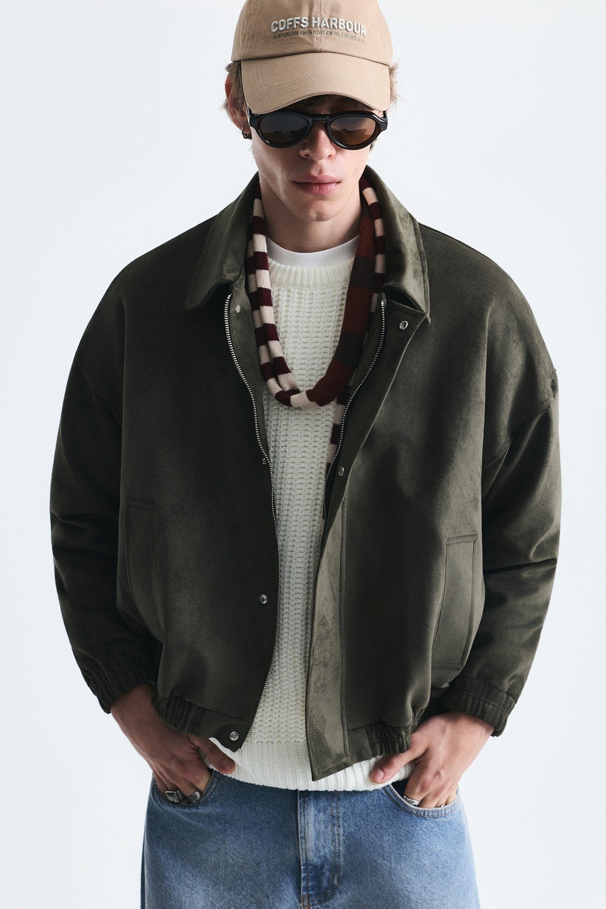 Oversized Polo-Collar Faux Suede Jacket