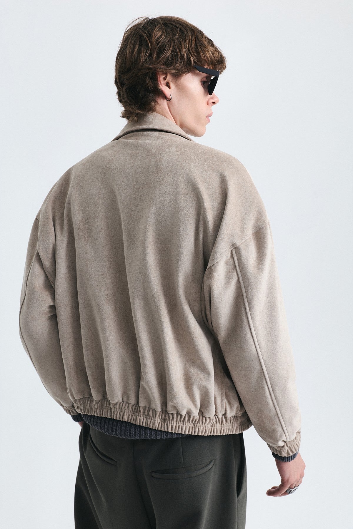 Oversized Polo-Collar Faux Suede Jacket