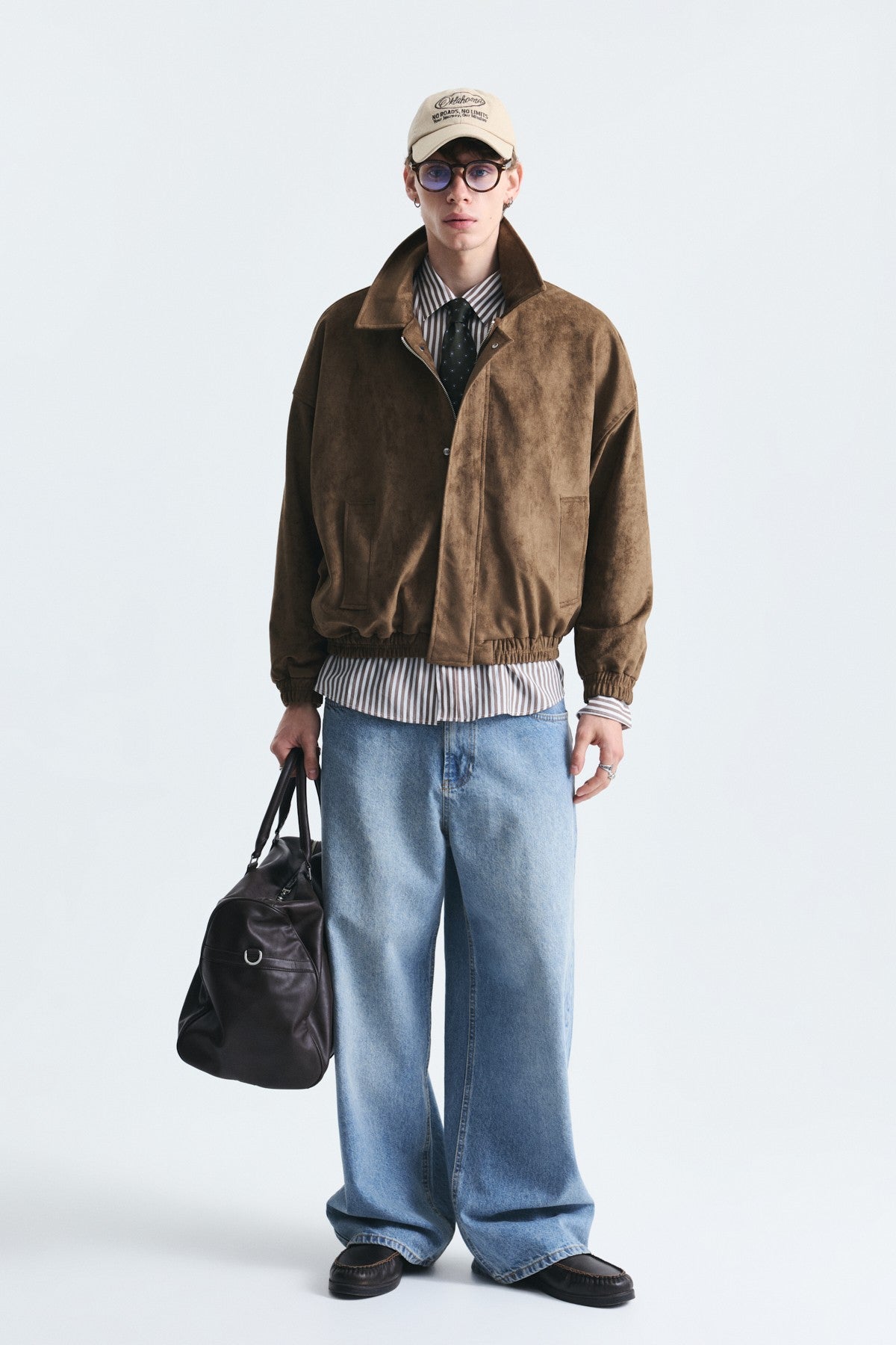 Oversized Polo-Collar Faux Suede Jacket