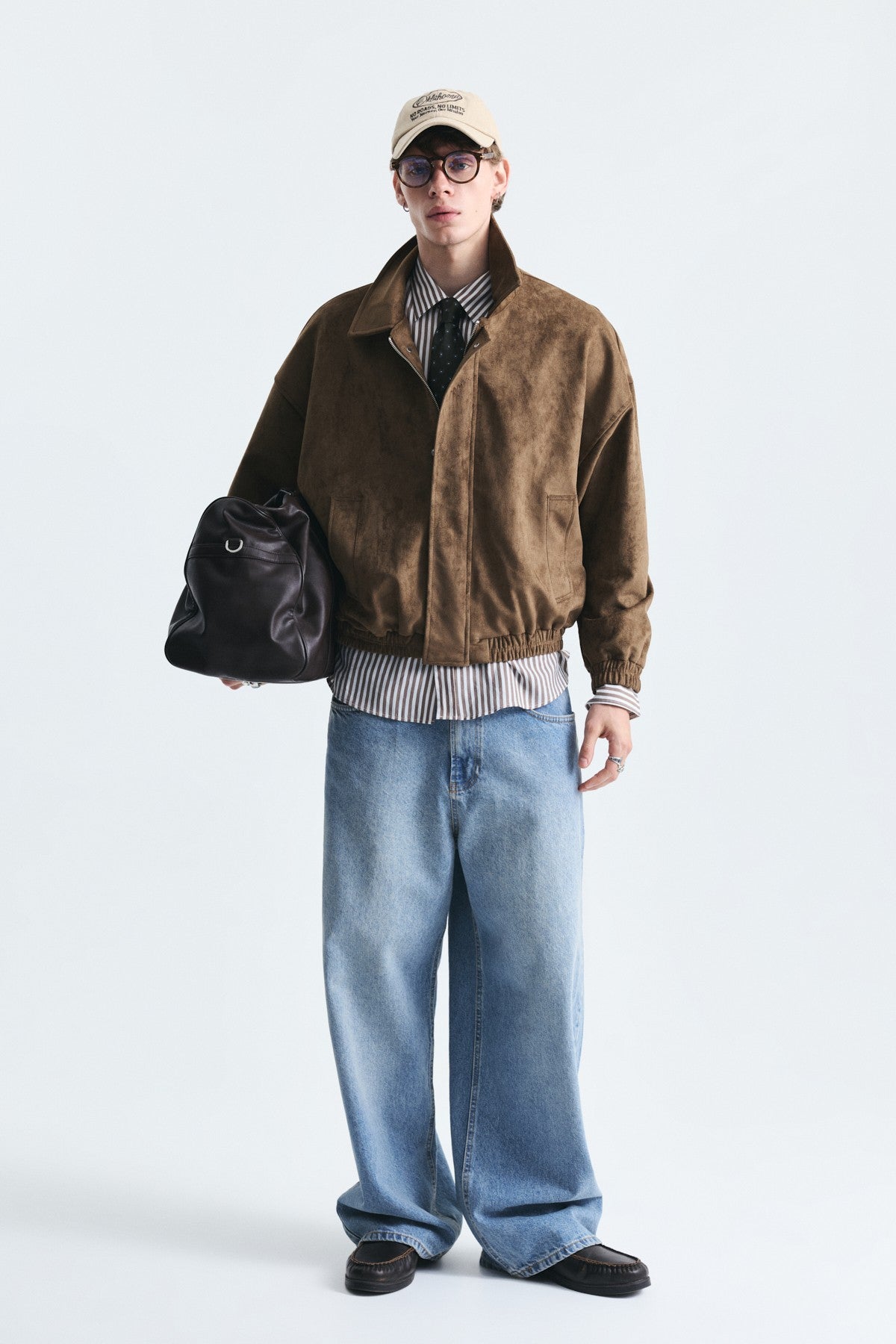 Oversized Polo-Collar Faux Suede Jacket