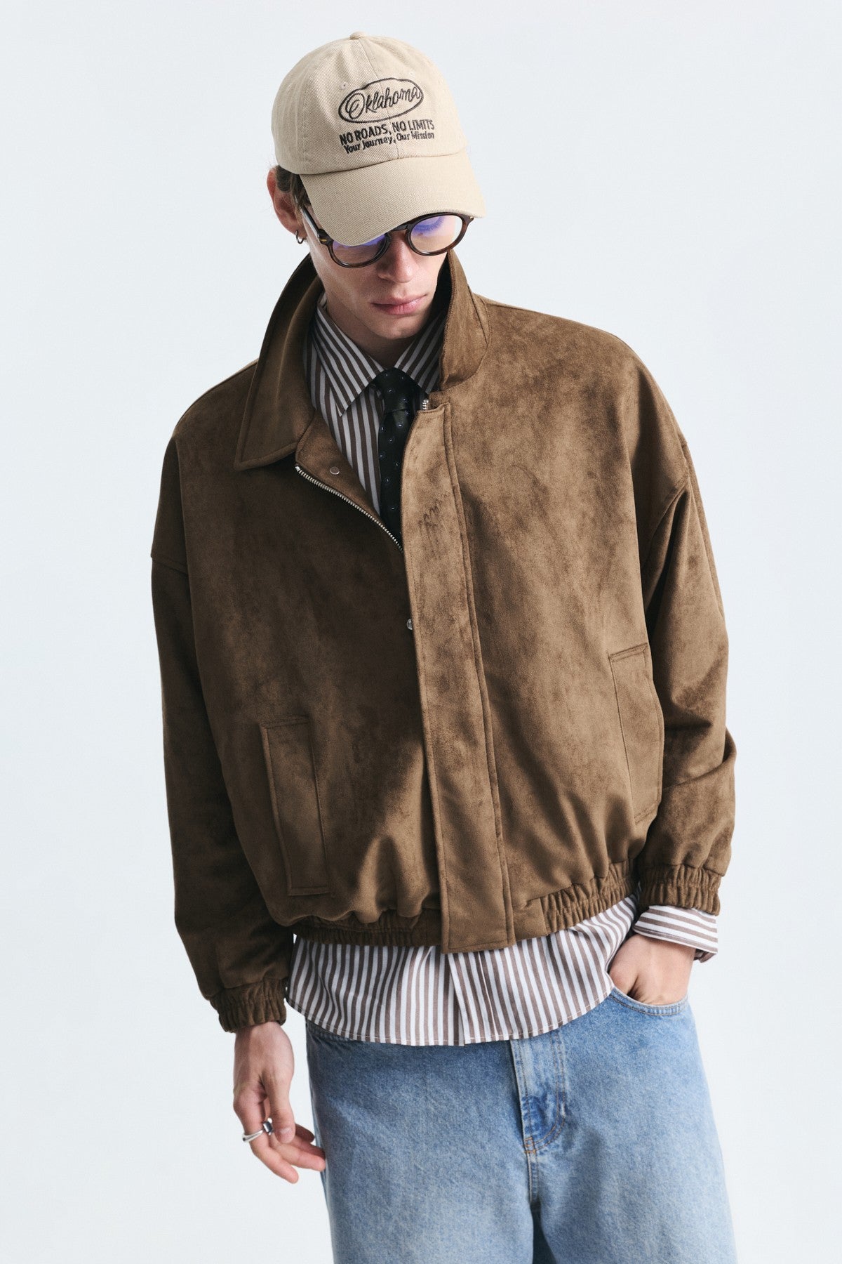 Oversized Polo-Collar Faux Suede Jacket