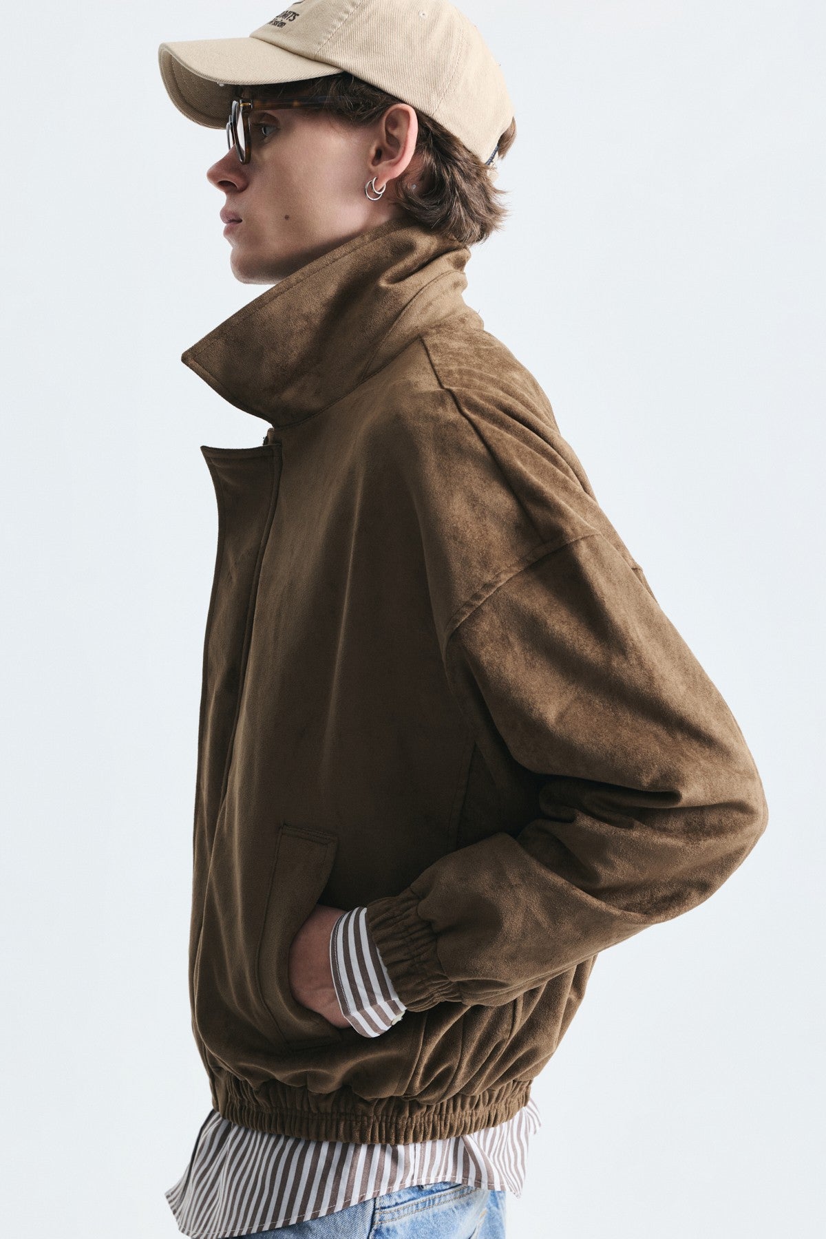 Oversized Polo-Collar Faux Suede Jacket