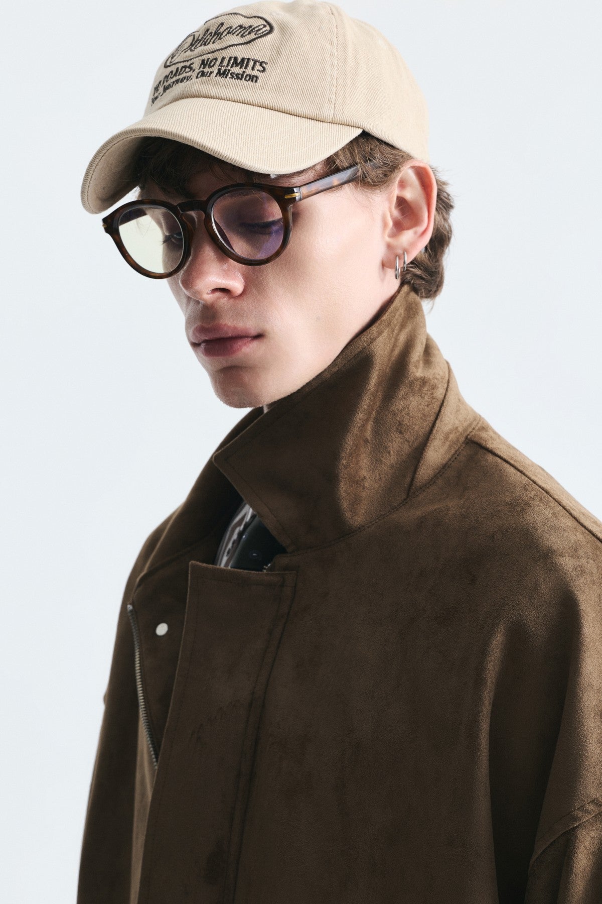 Oversized Polo-Collar Faux Suede Jacket