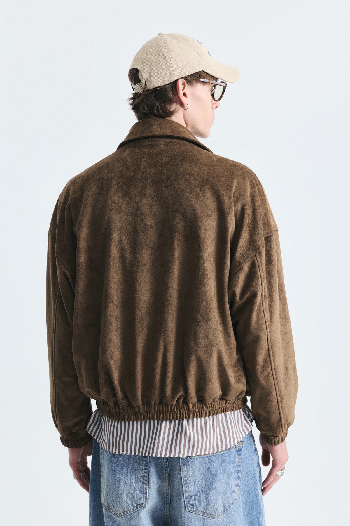 Oversized Polo-Collar Faux Suede Jacket