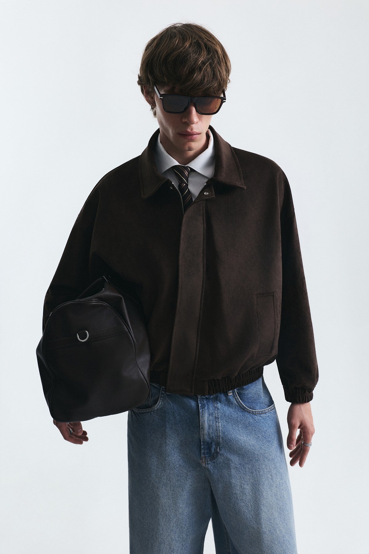 Oversized Polo-Collar Faux Suede Jacket