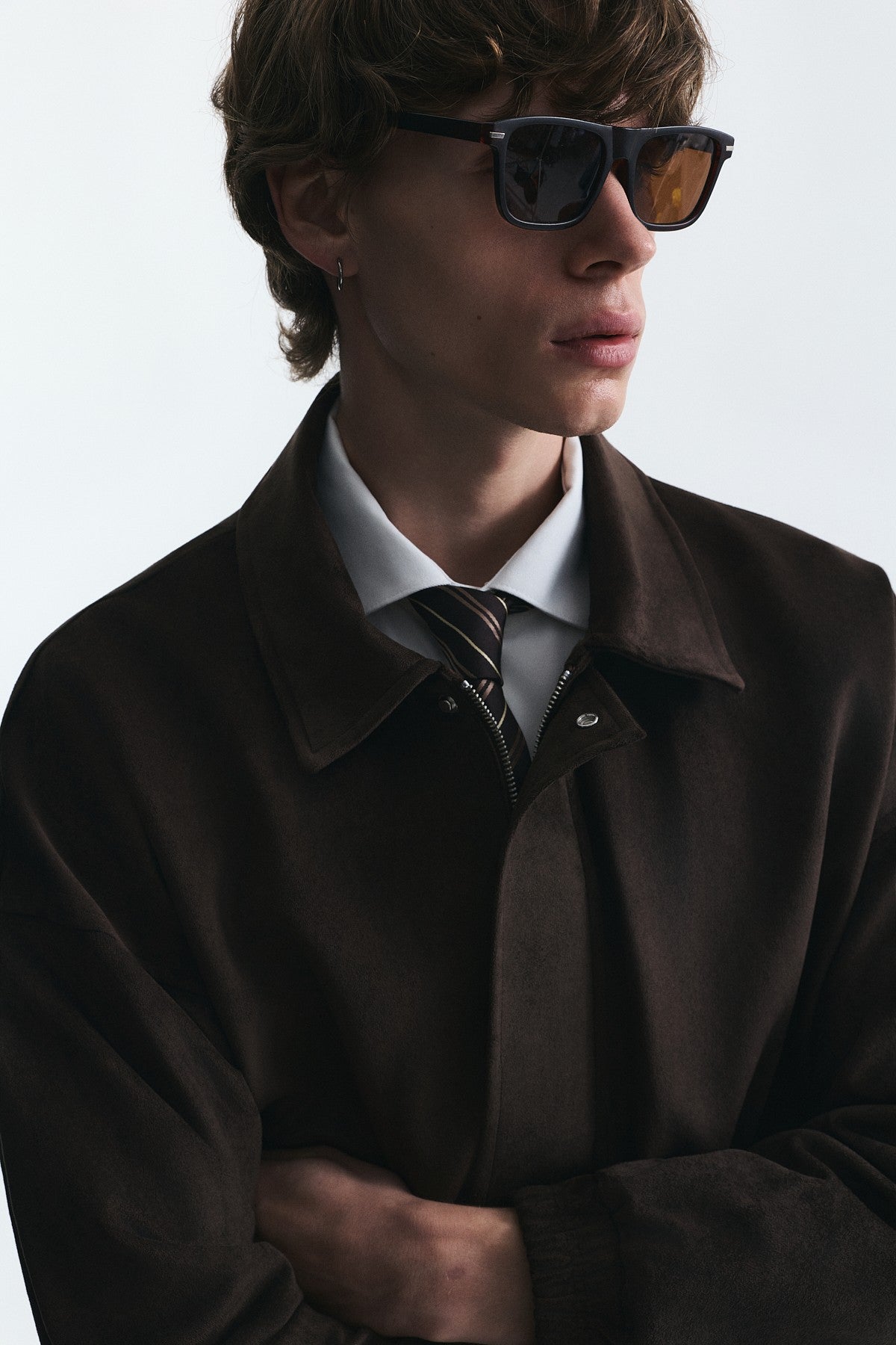 Oversized Polo-Collar Faux Suede Jacket