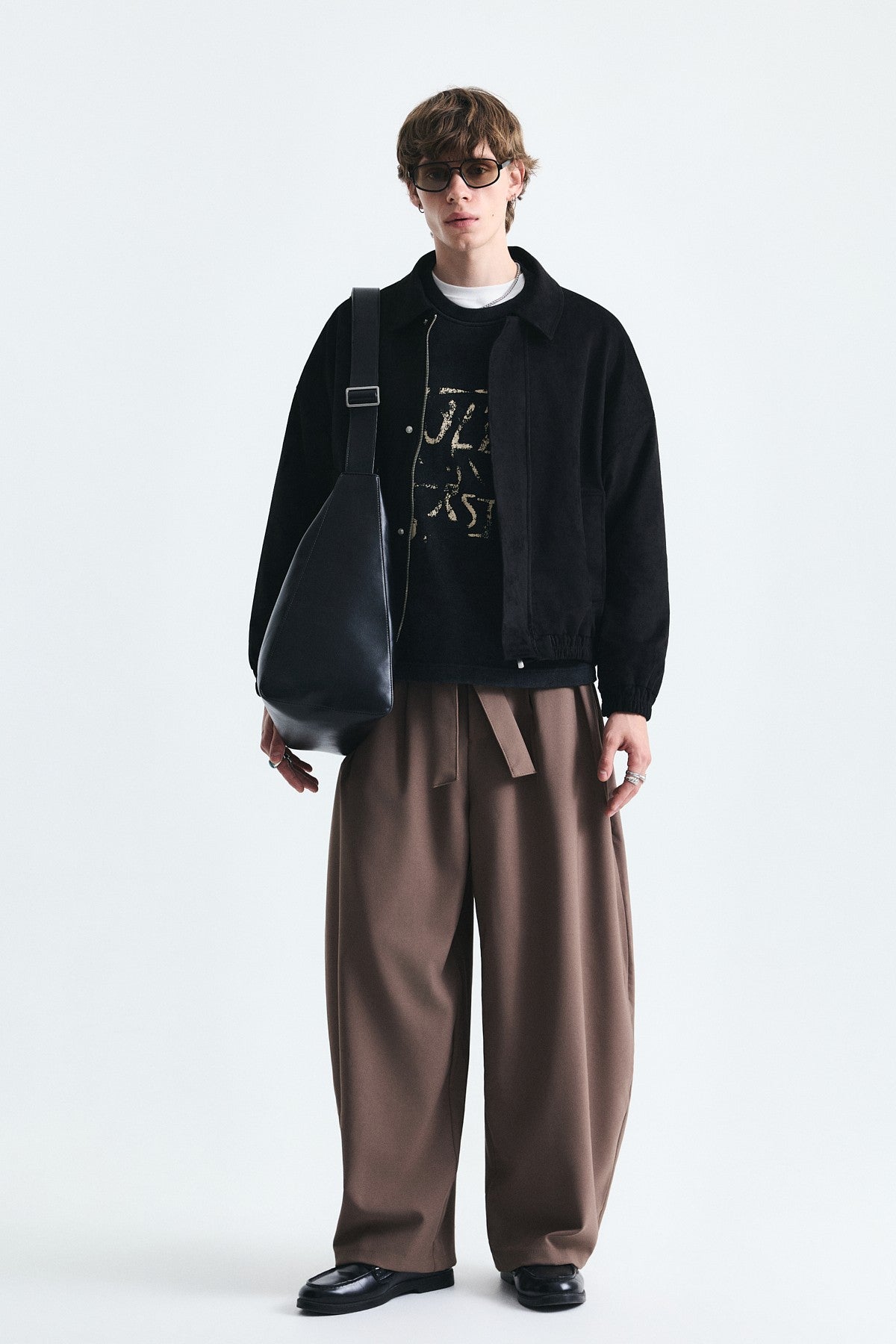 Oversized Polo-Collar Faux Suede Jacket