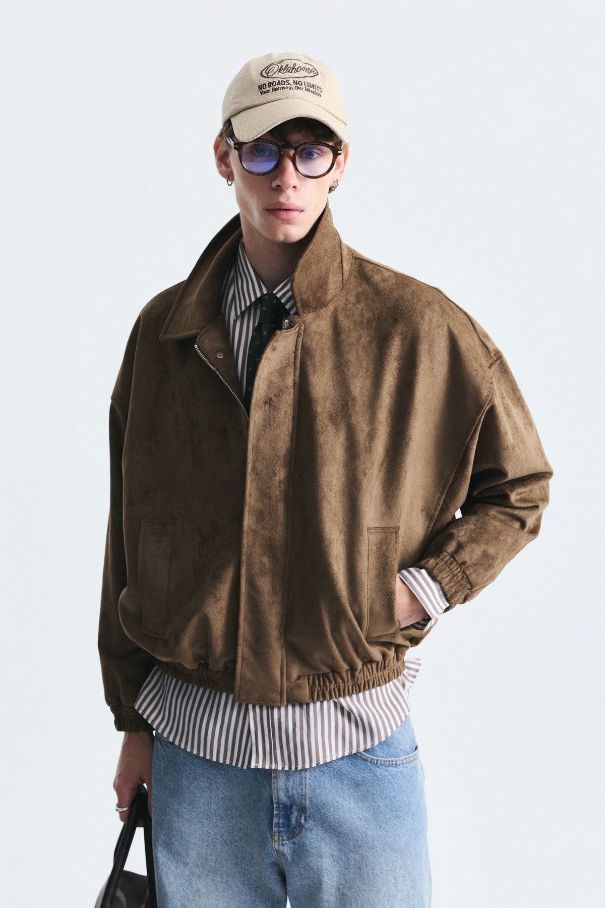 Oversized Polo-Collar Faux Suede Jacket