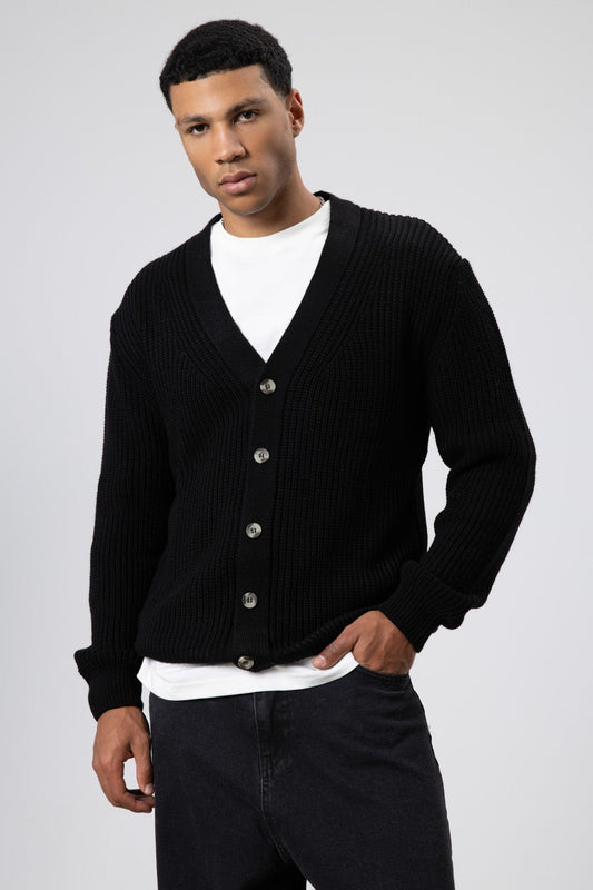 V-Neck Button-Front Knitted Cardigan