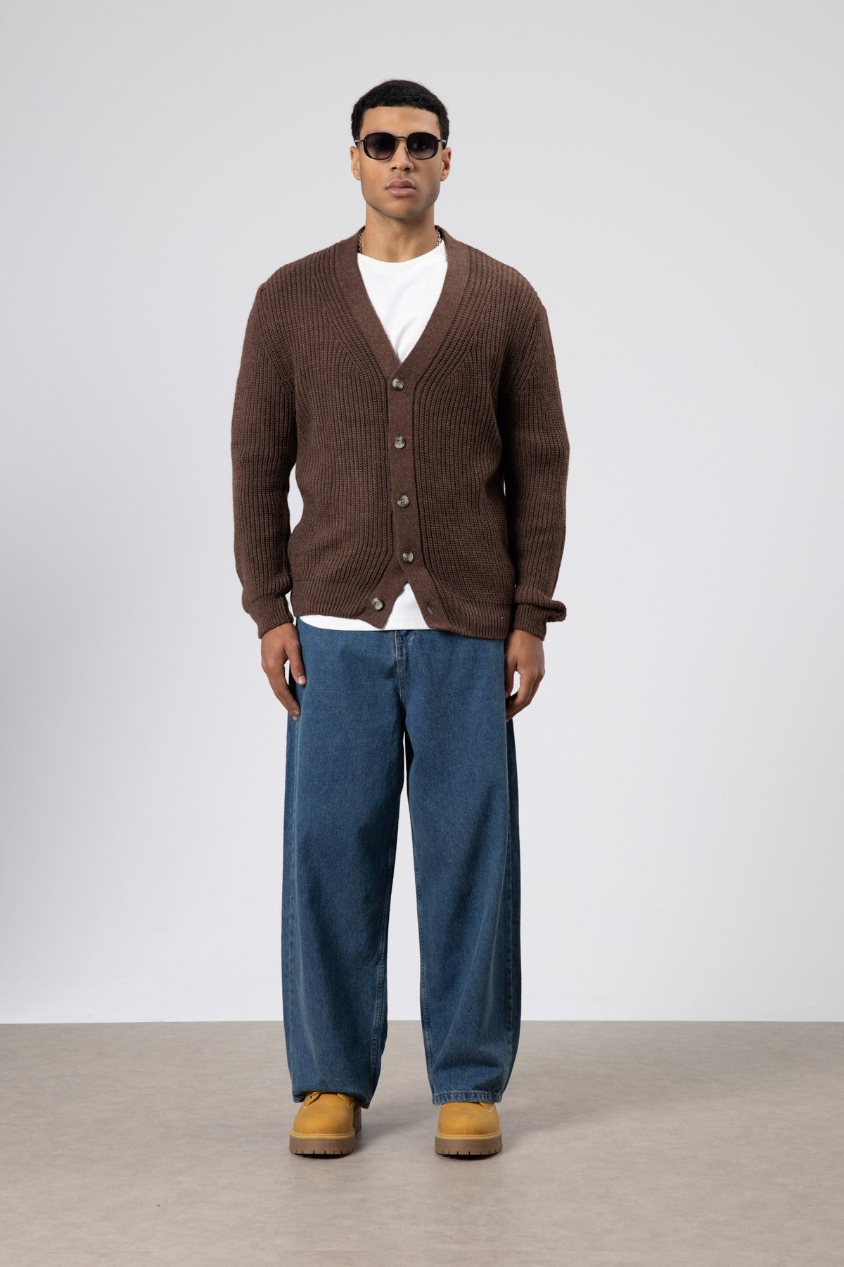 V-Neck Button-Front Knitted Cardigan