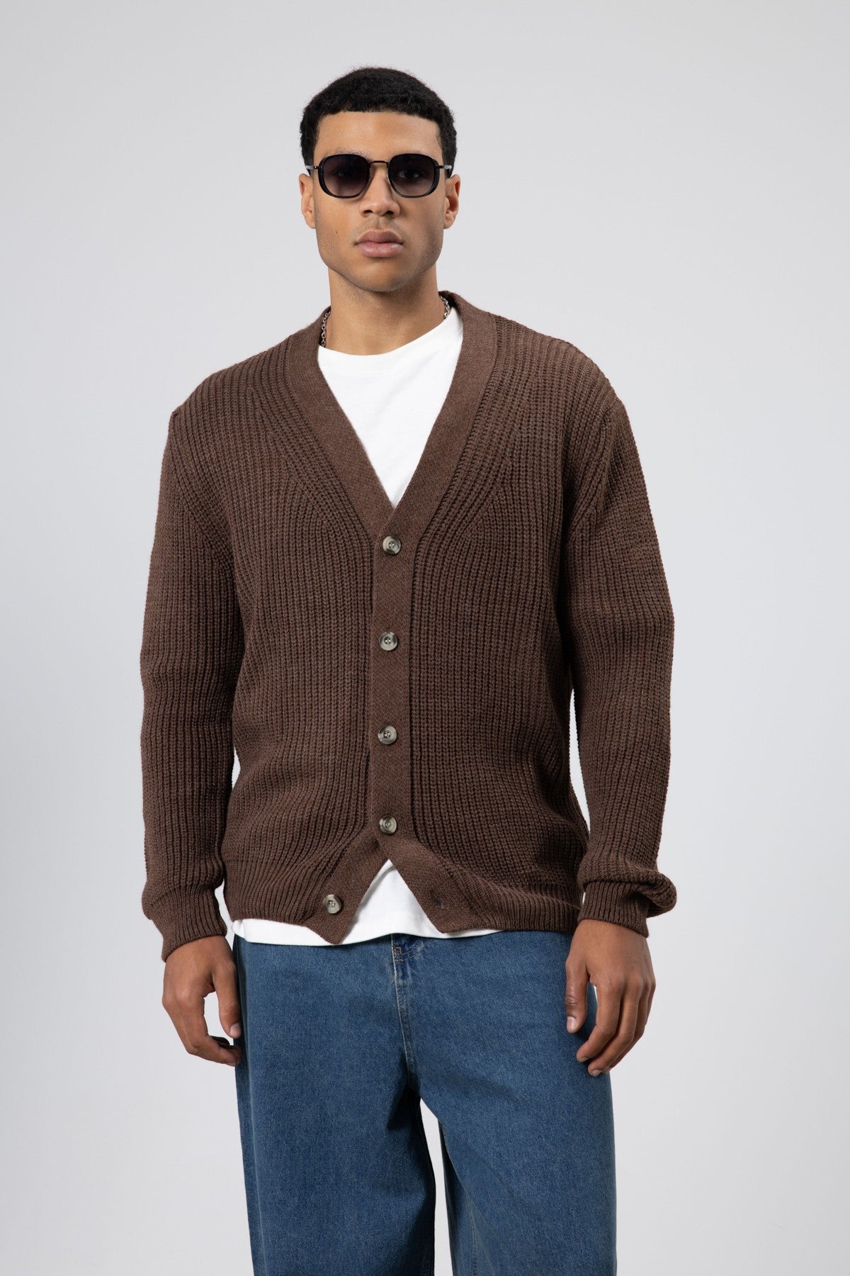 V-Neck Button-Front Knitted Cardigan