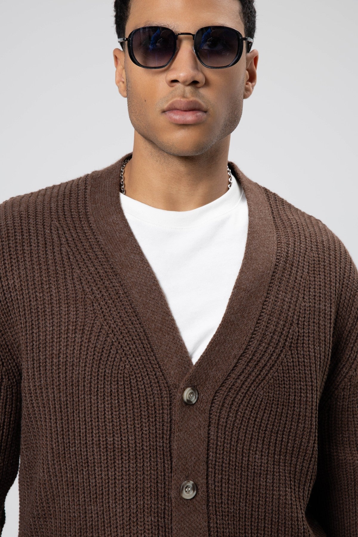 V-Neck Button-Front Knitted Cardigan