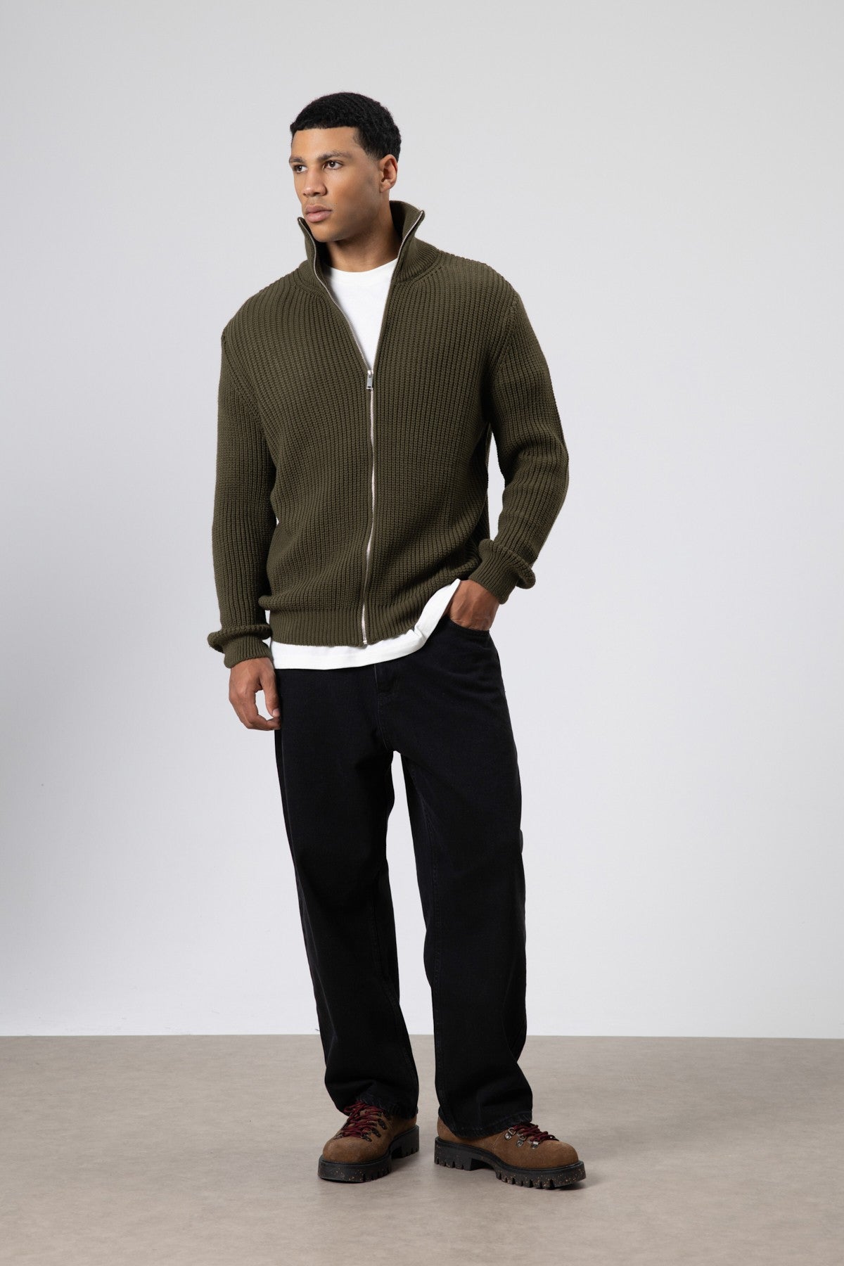 Oversized Zipper-Front Knit Cardigan