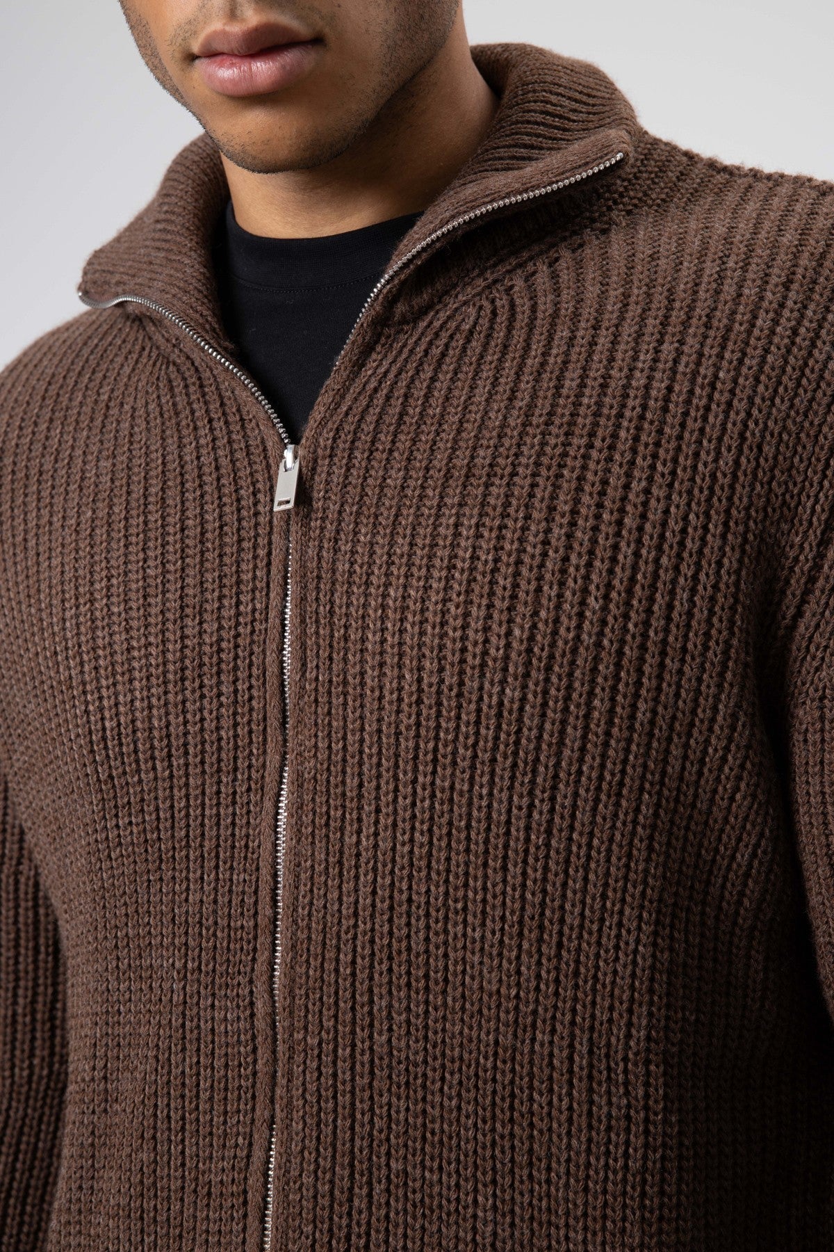 Oversized Zipper-Front Knit Cardigan