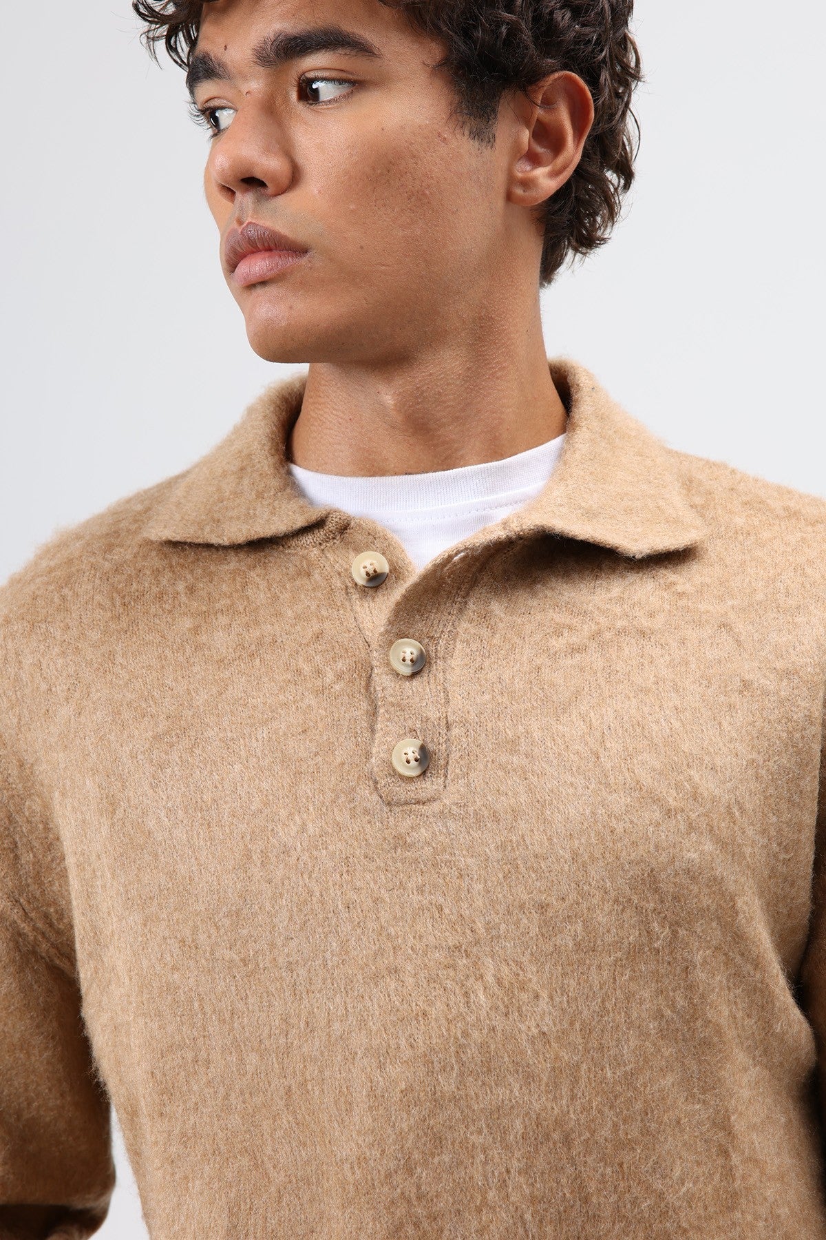 Polo Neck Soft-Textured Knit Sweater