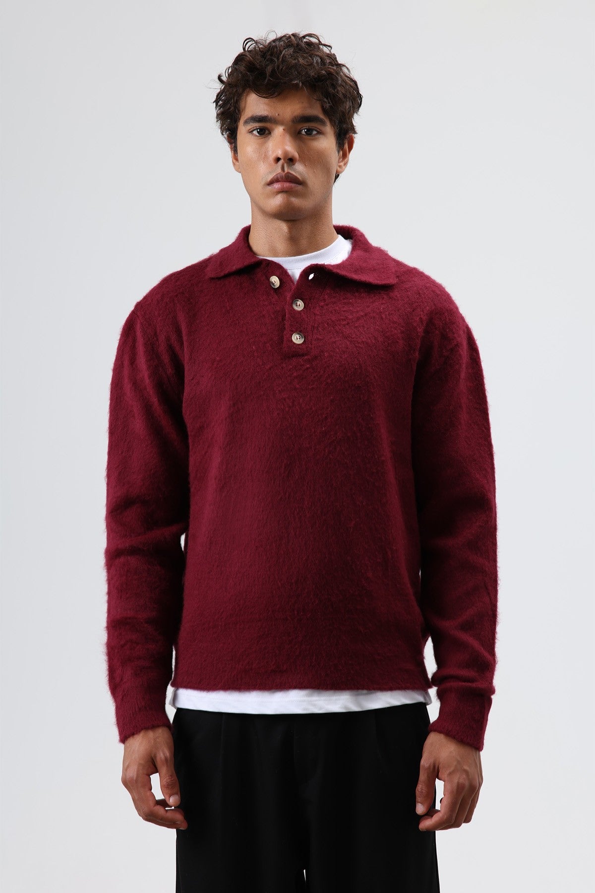 Polo Neck Soft-Textured Knit Sweater