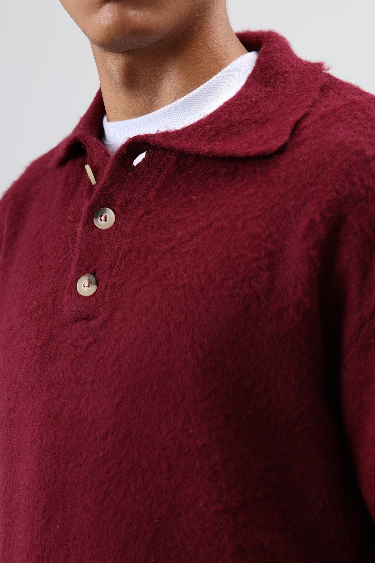 Polo Neck Soft-Textured Knit Sweater