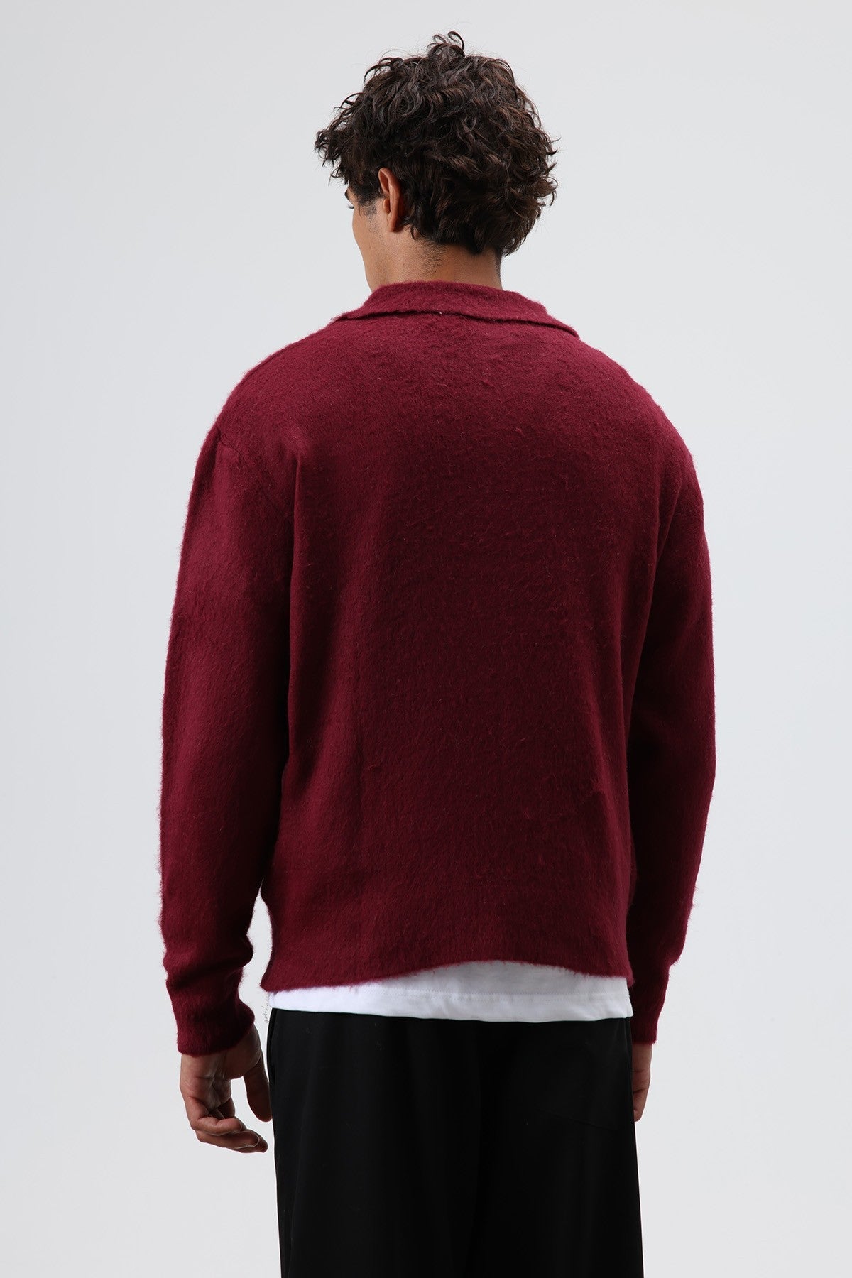 Polo Neck Soft-Textured Knit Sweater