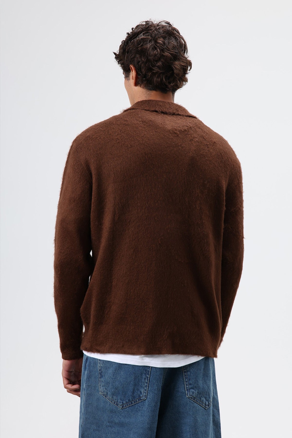 Polo Neck Soft-Textured Knit Sweater