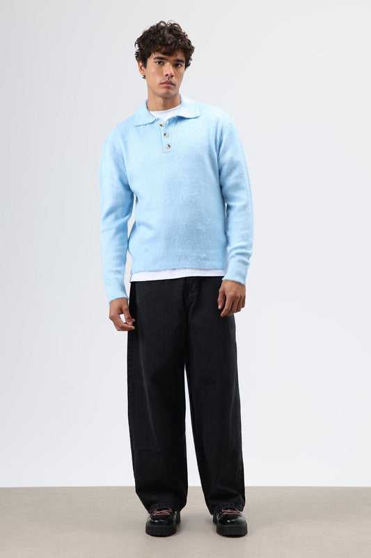 Polo Neck Soft-Textured Knit Sweater