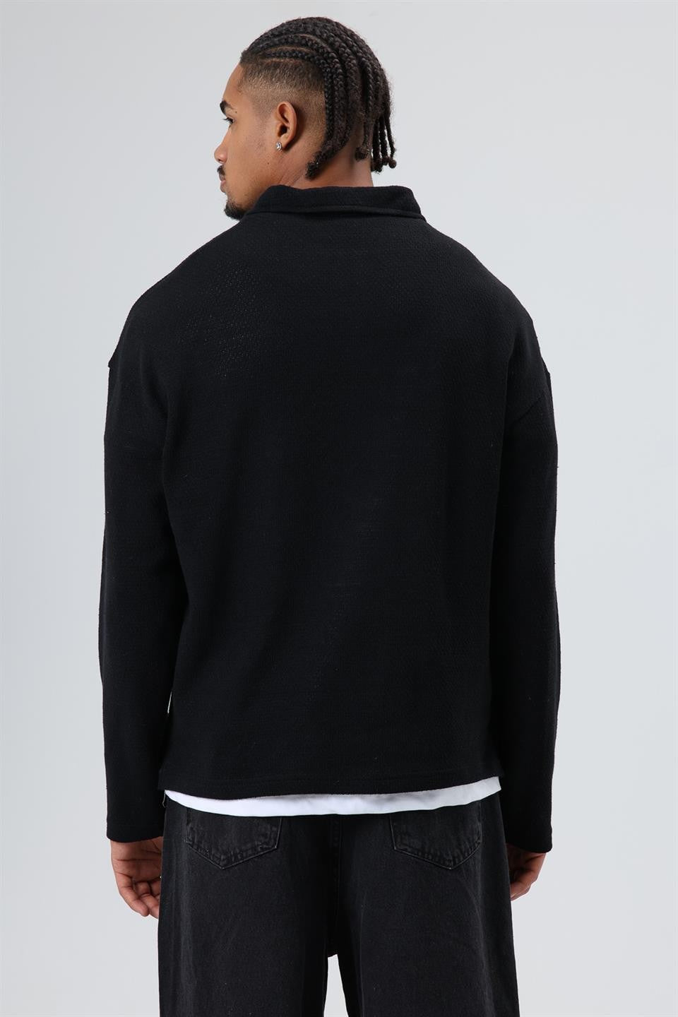 Oversized Polo-Neck Knit Sweater