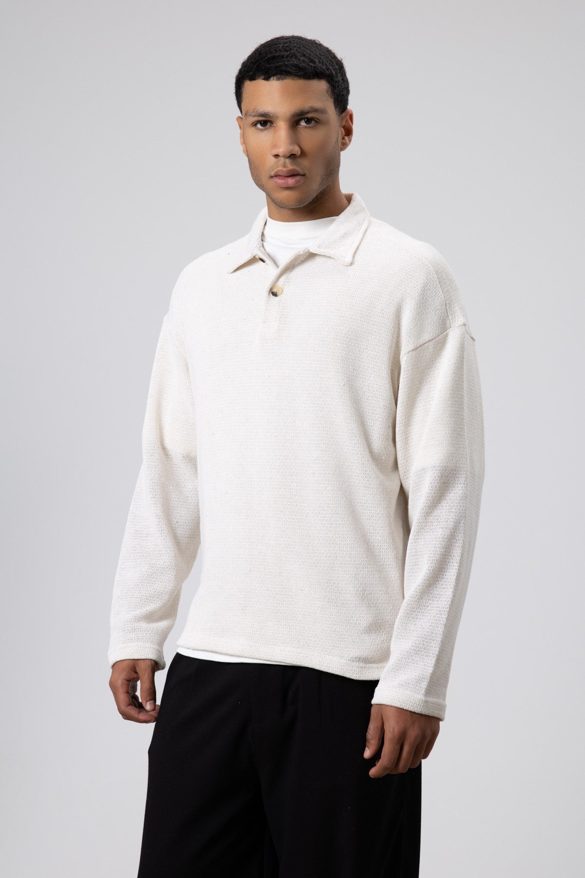 Oversized Polo-Neck Knit Sweater