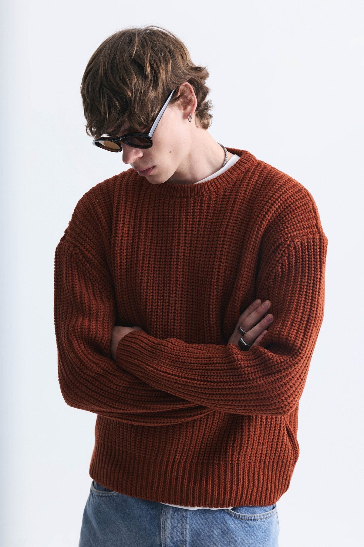 Oversized Solid-Color Knit Sweater