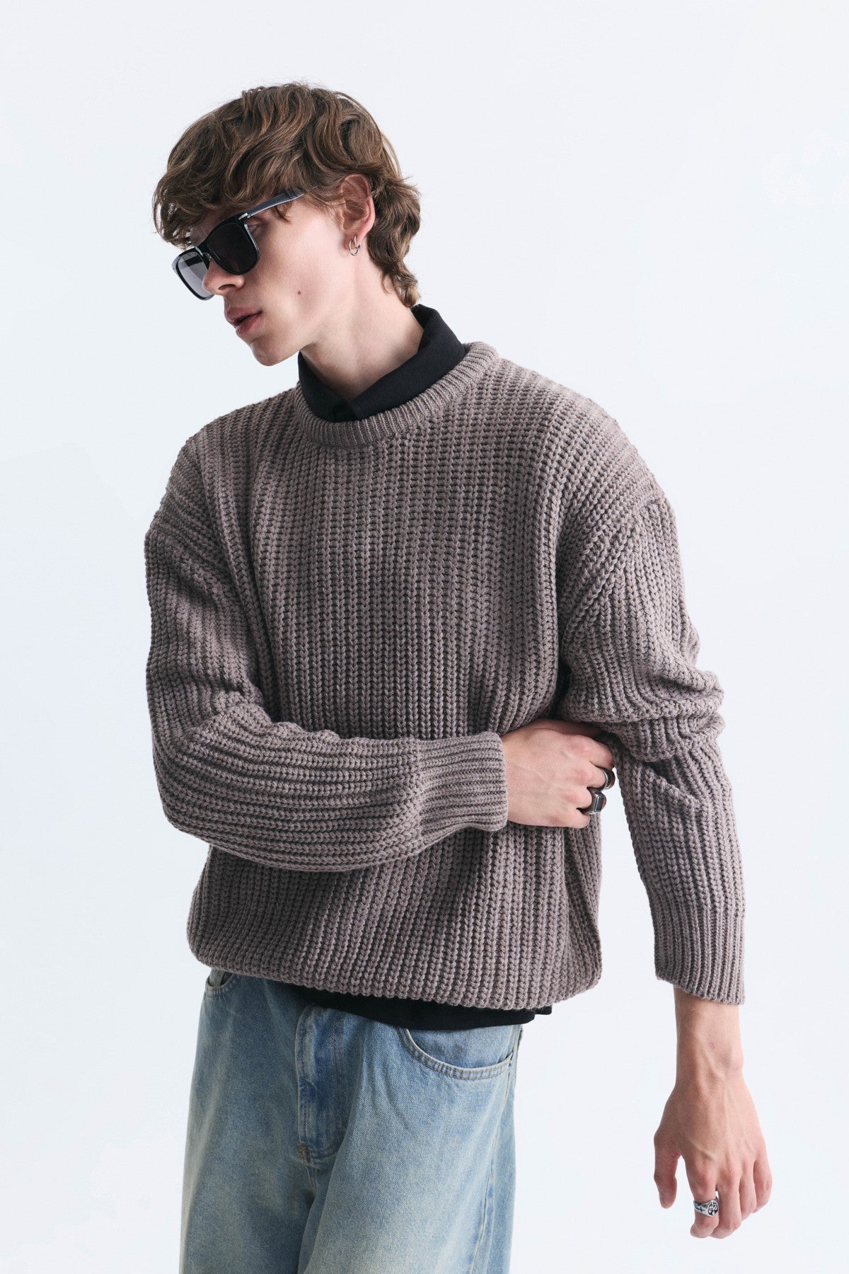 Oversized Solid-Color Knit Sweater
