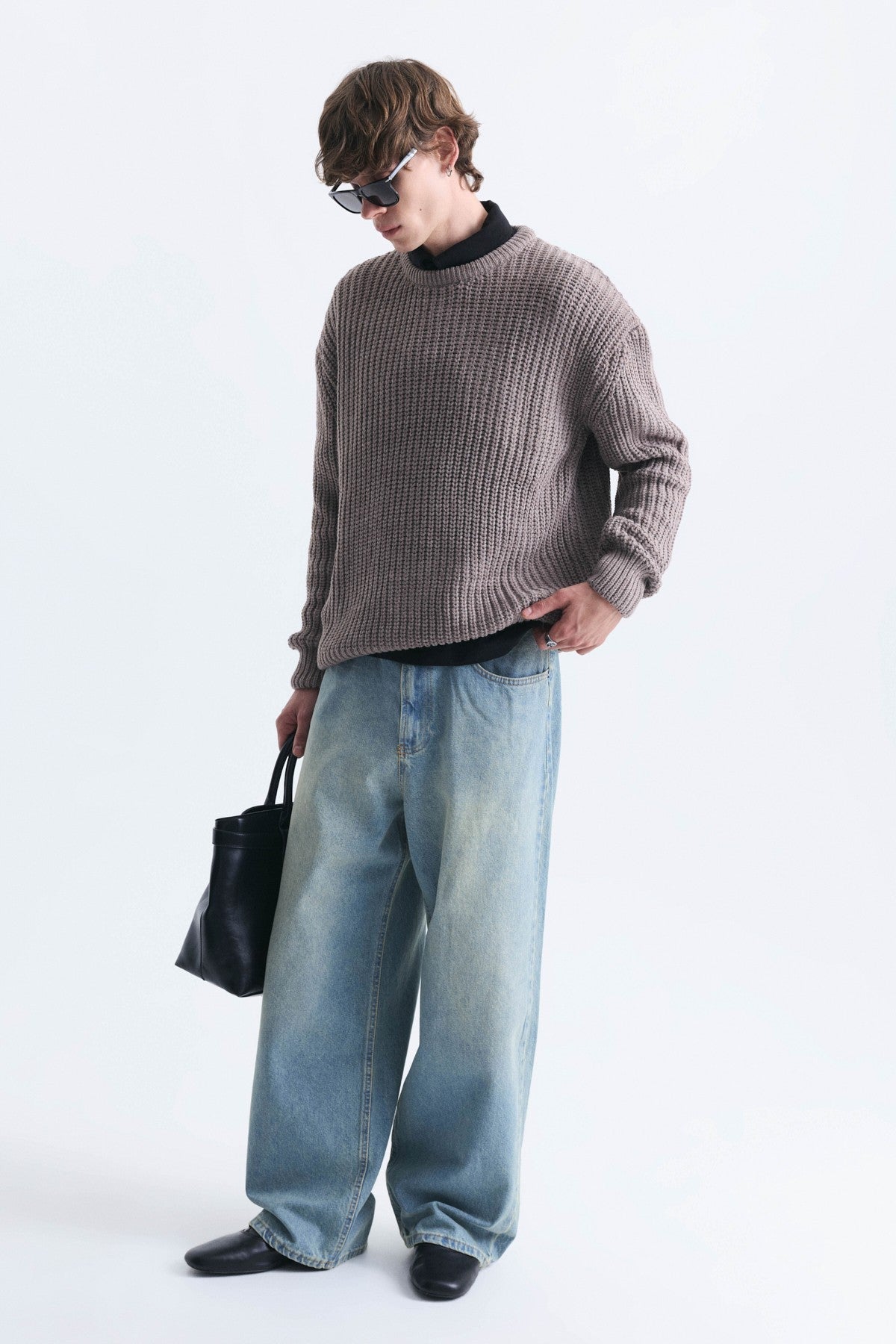 Oversized Solid-Color Knit Sweater