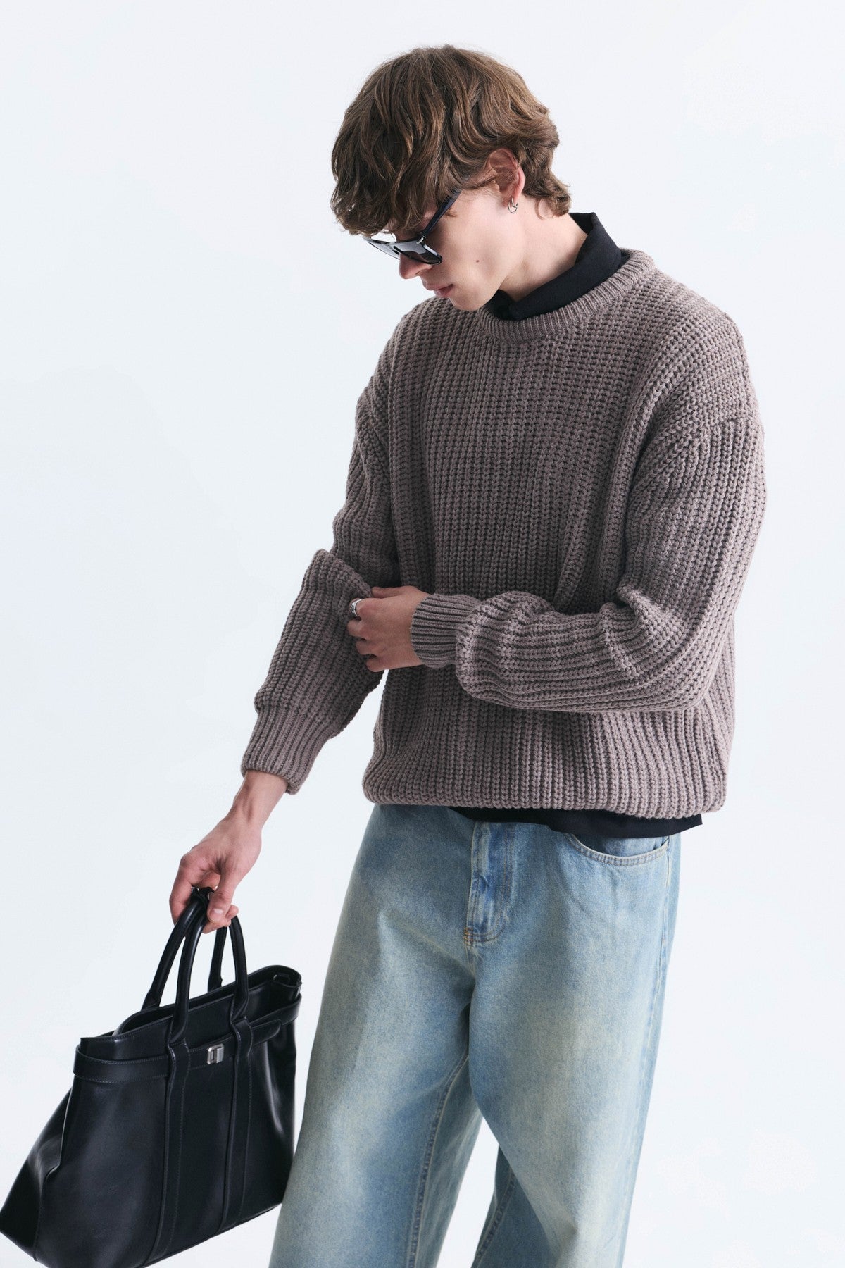 Oversized Solid-Color Knit Sweater