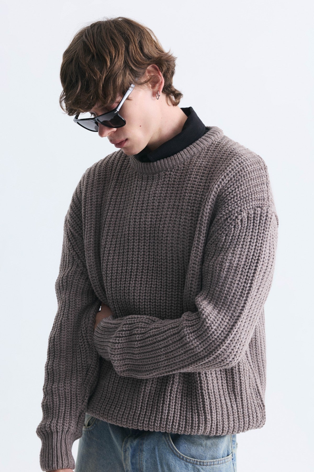 Oversized Solid-Color Knit Sweater