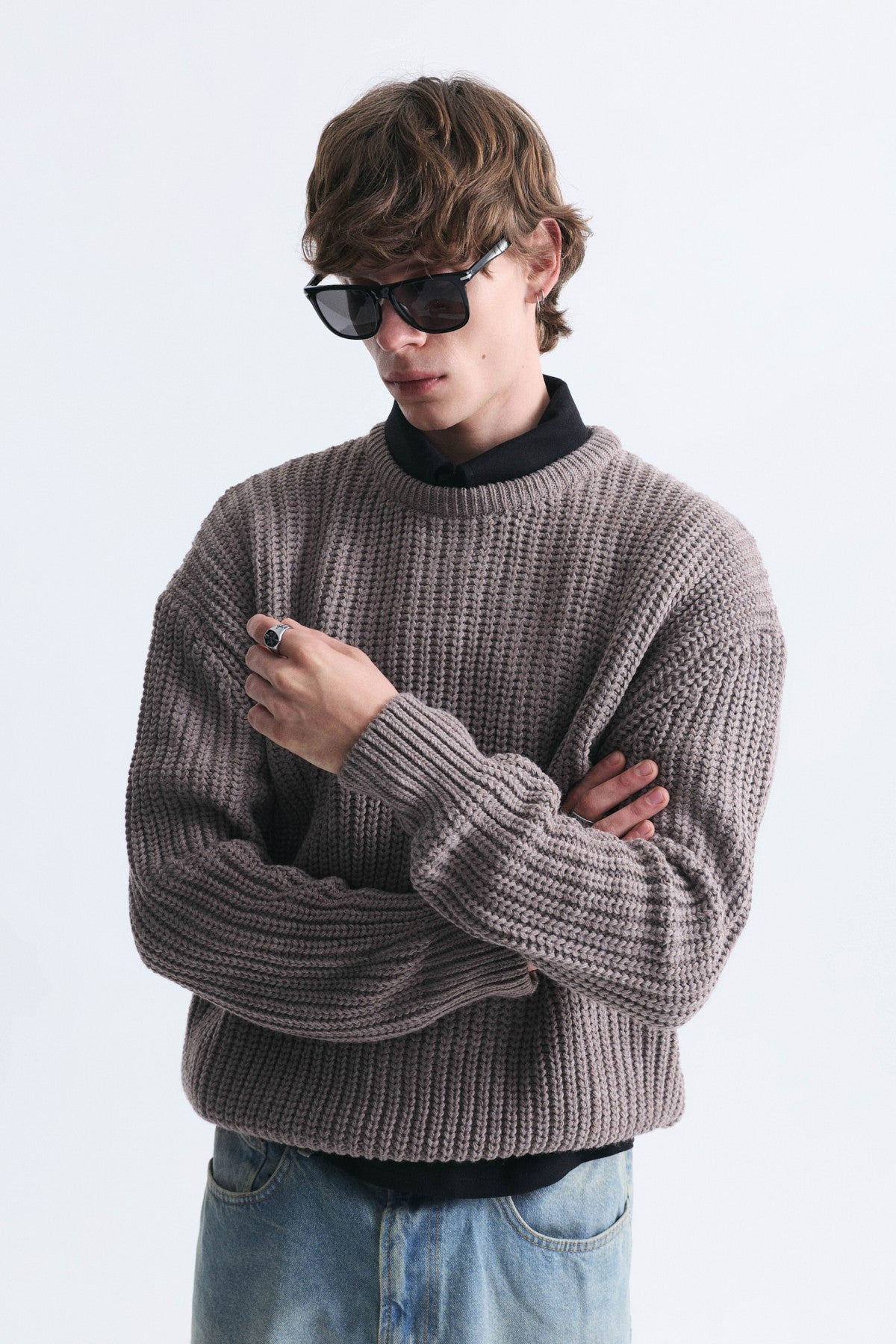 Oversized Solid-Color Knit Sweater