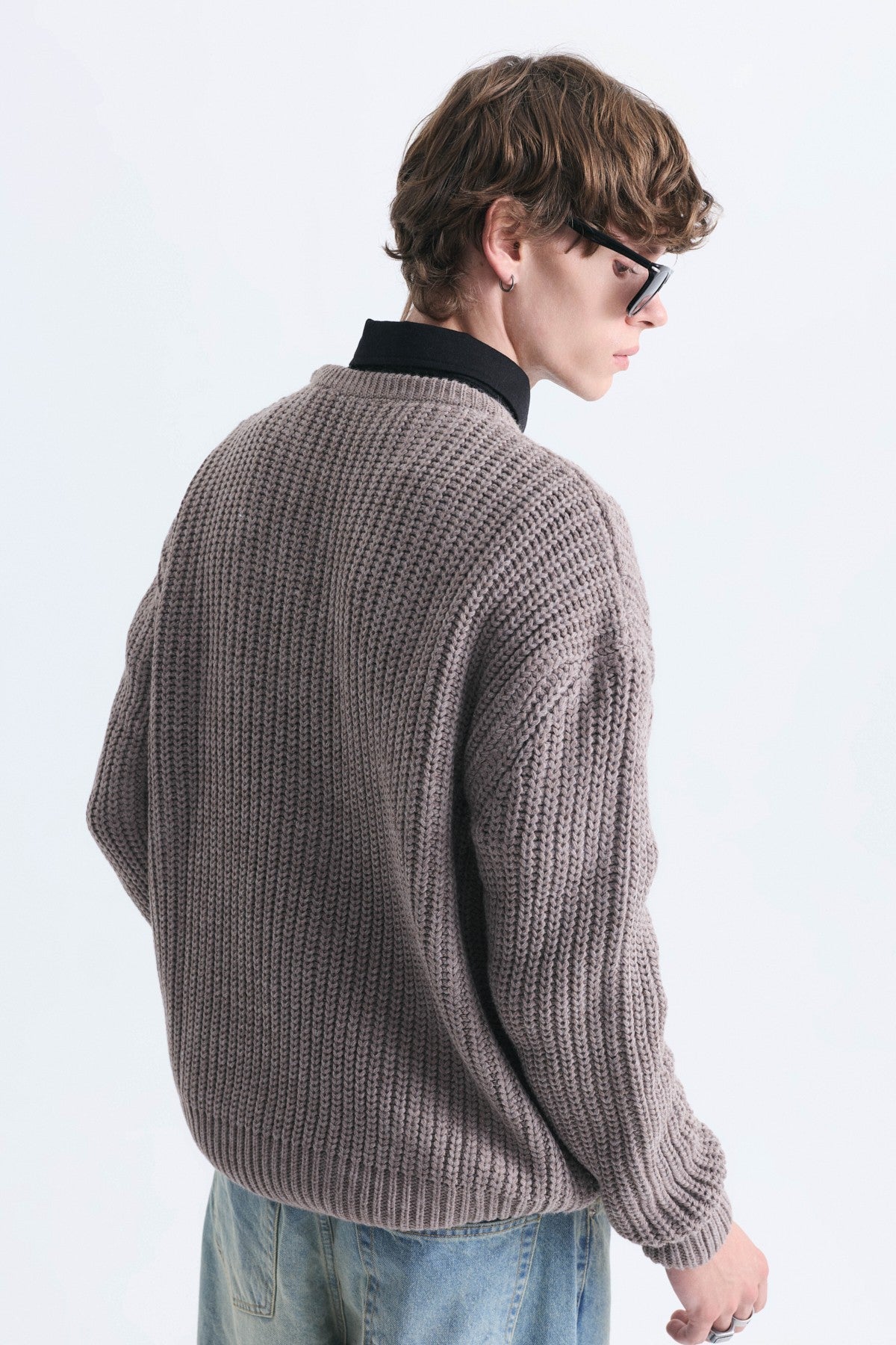 Oversized Solid-Color Knit Sweater