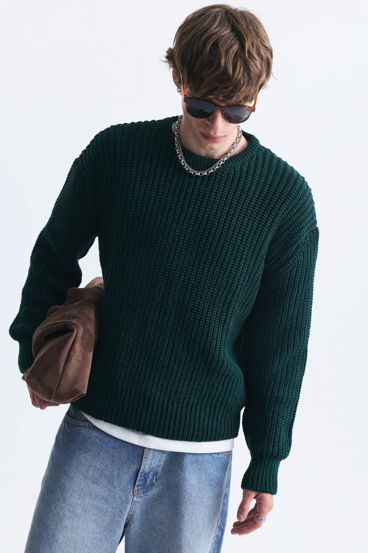 Oversized Solid-Color Knit Sweater