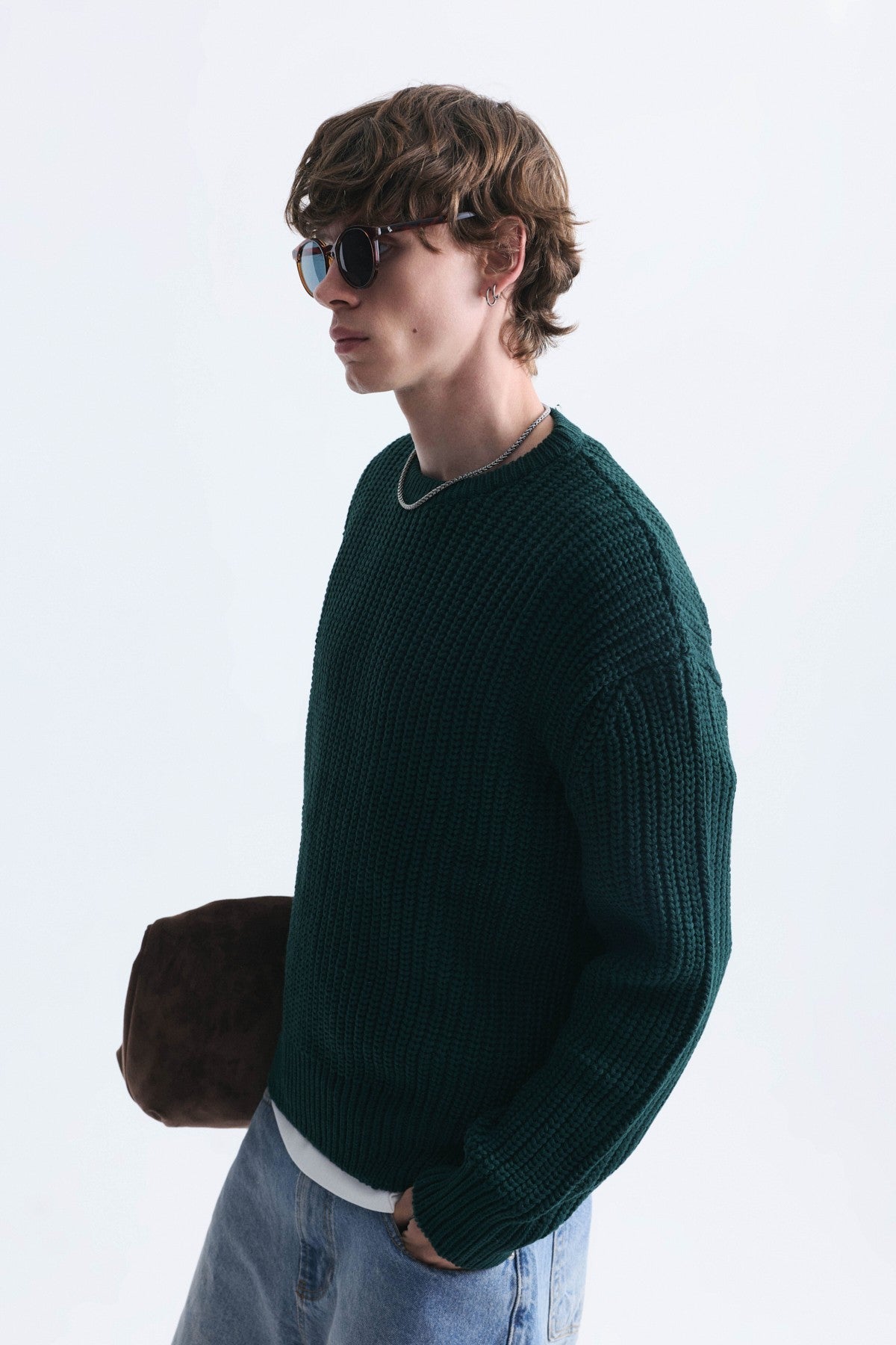 Oversized Solid-Color Knit Sweater
